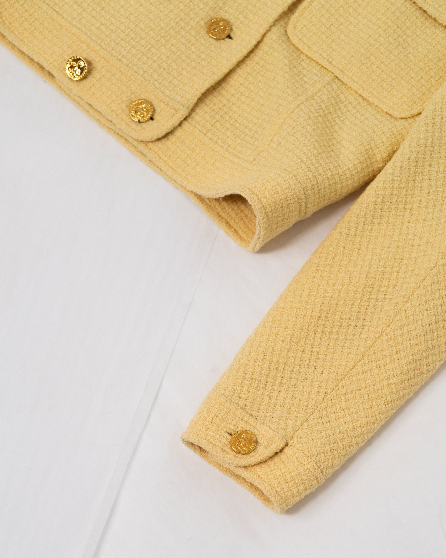 FR36 Chanel Spring 1988 Double-Breasted Cropped Jacket in Powder Yellow - Vintage Chanel Jacket -   - Rarchive.