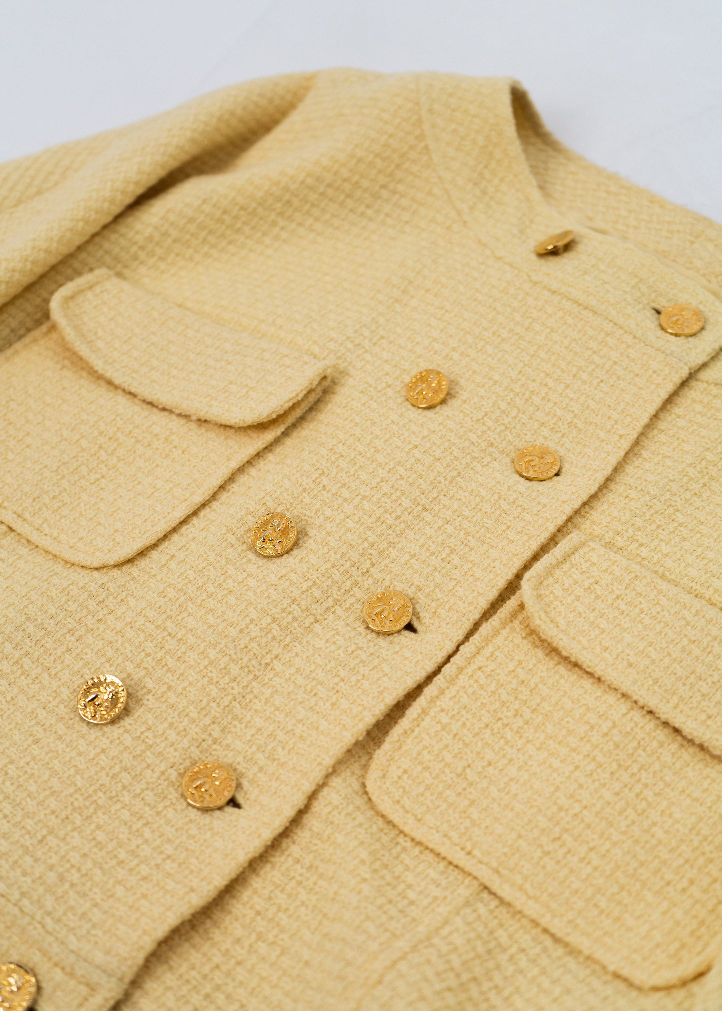 FR36 Chanel Spring 1988 Double-Breasted Cropped Jacket in Powder Yellow - Vintage Chanel Jacket - - Rarchive.