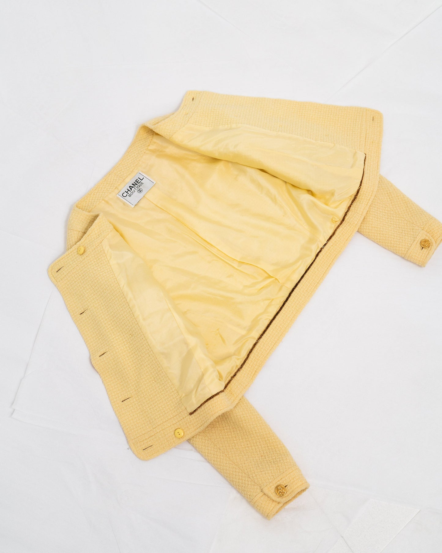 FR36 Chanel Spring 1988 Double-Breasted Cropped Jacket in Powder Yellow - Vintage Chanel Jacket - - Rarchive.