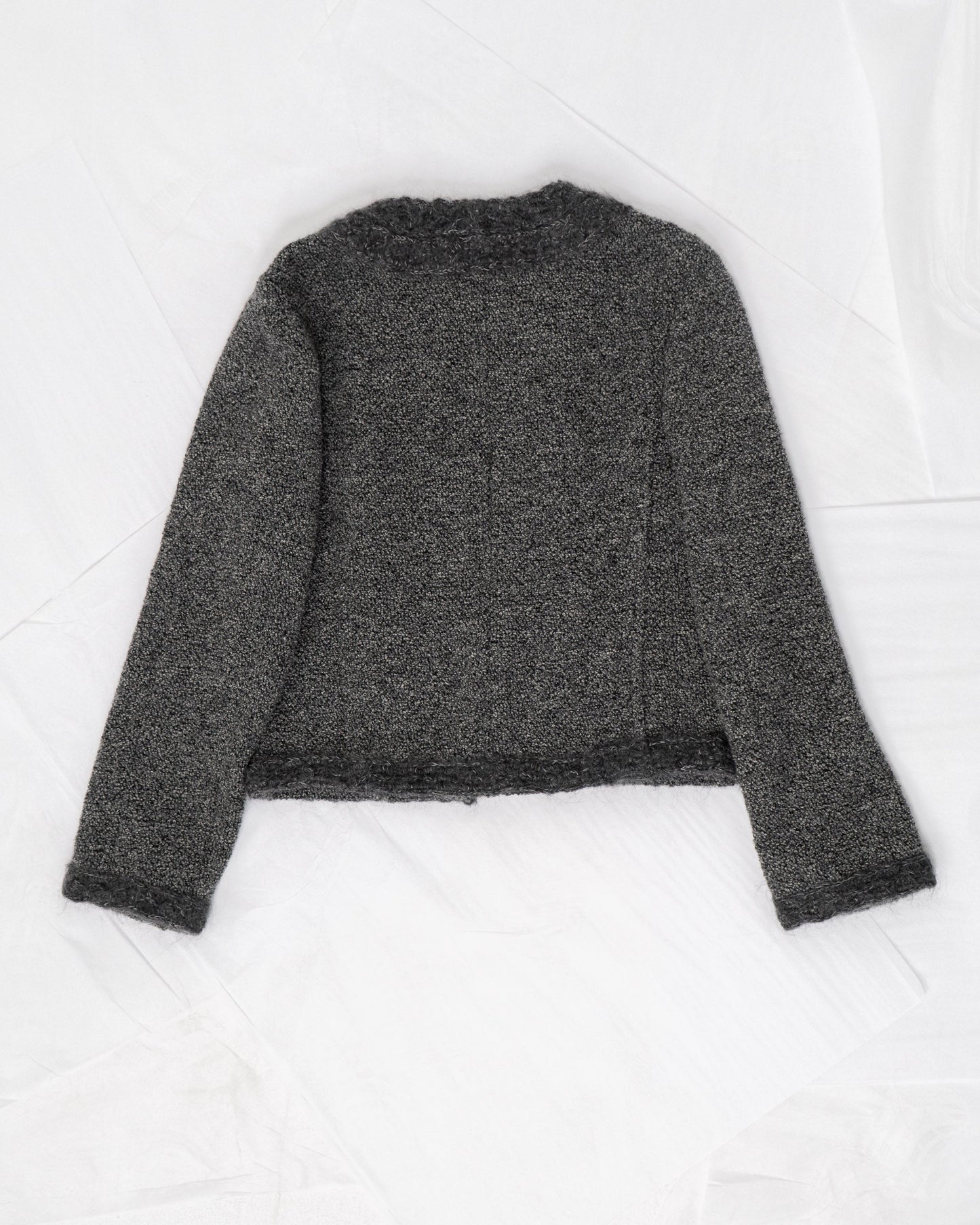 FR40 Rare Chanel Fall 1998 Two Pocketed Wool Mohair Blend Jacket in Grey - Vintage Chanel Jacket - - Rarchive.