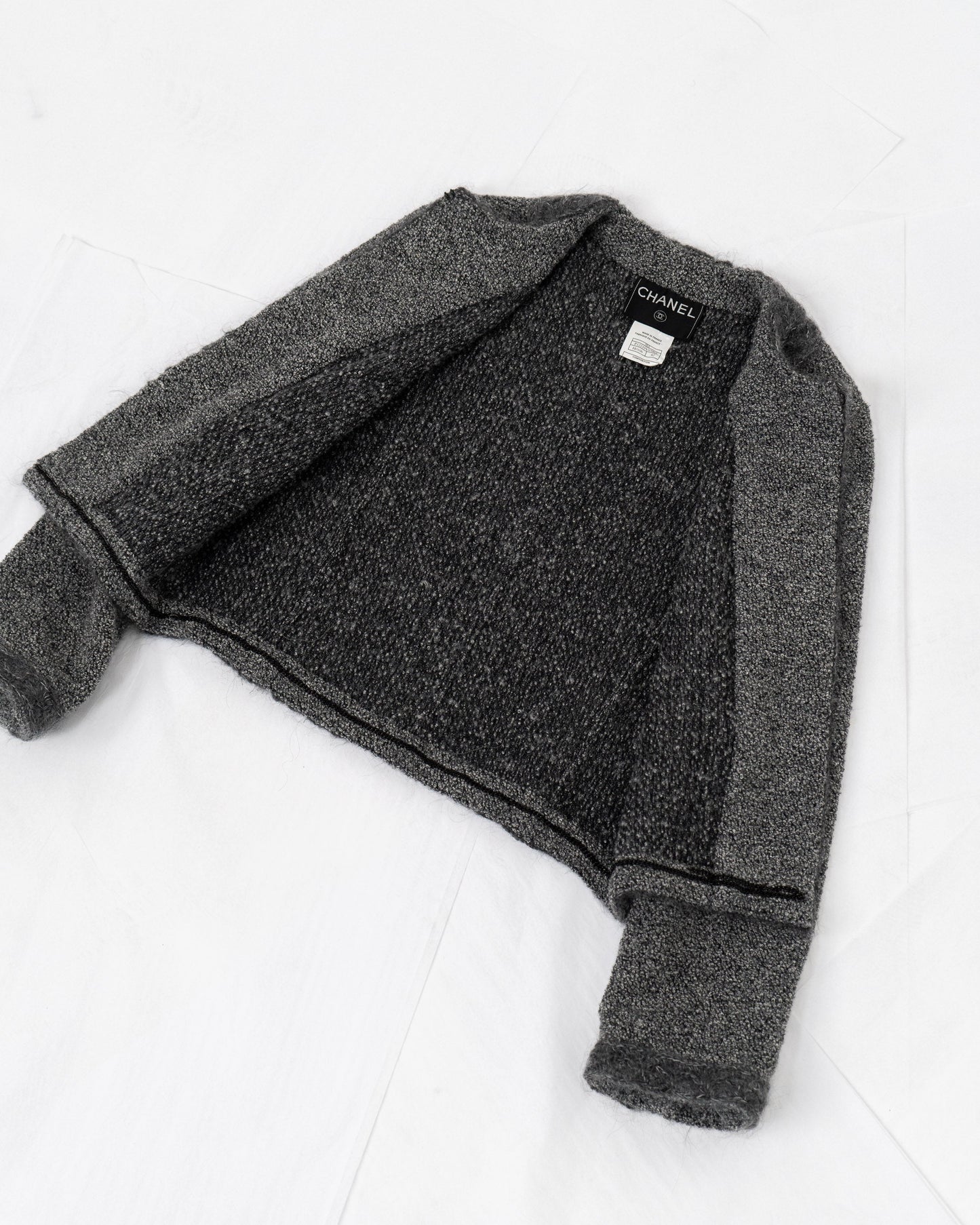 FR40 Rare Chanel Fall 1998 Two Pocketed Wool Mohair Blend Jacket in Grey - Vintage Chanel Jacket - - Rarchive.