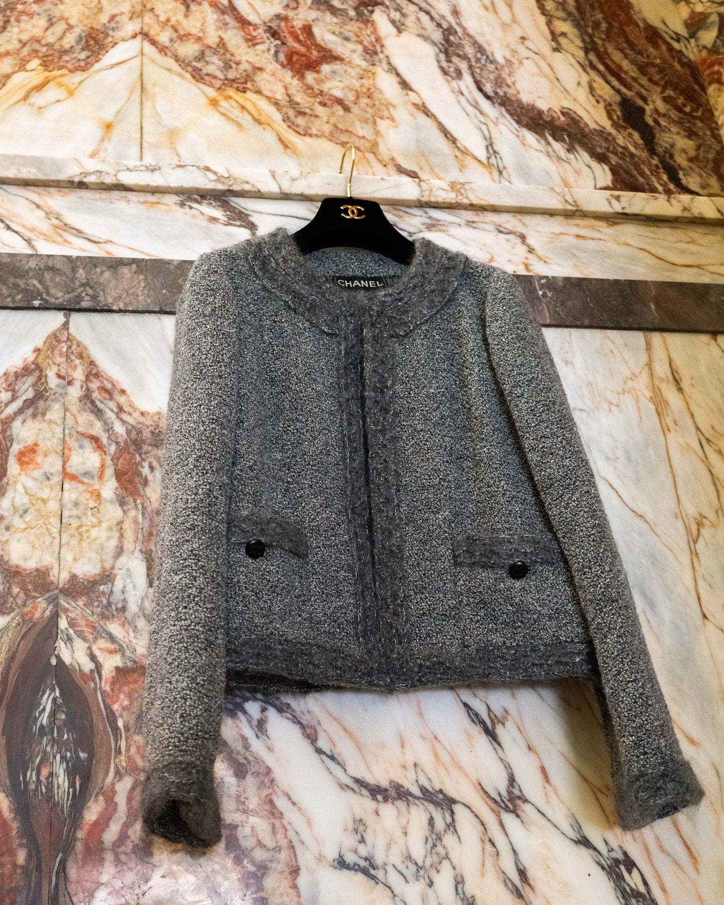 FR40 Rare Chanel Fall 1998 Two Pocketed Wool Mohair Blend Jacket in Grey - Vintage Chanel Jacket -   - Rarchive.
