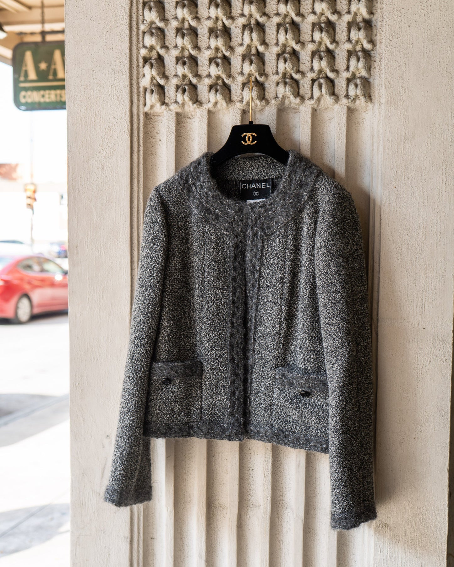 FR40 Rare Chanel Fall 1998 Two Pocketed Wool Mohair Blend Jacket in Grey - Vintage Chanel Jacket - - Rarchive.