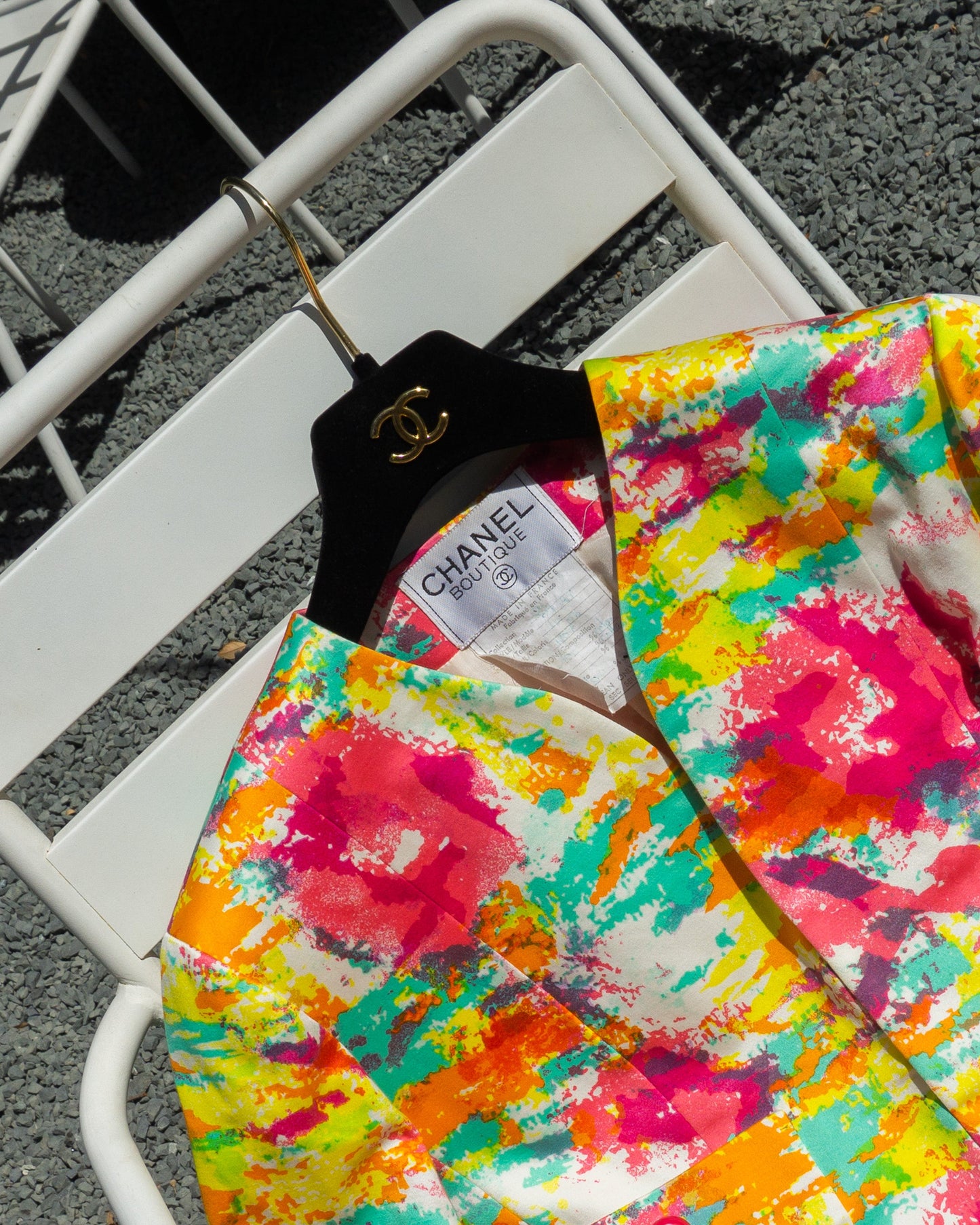 FR38-40 Rare Chanel Spring 1991 Collarless Two-Pocketed Printed Cotton Jacket