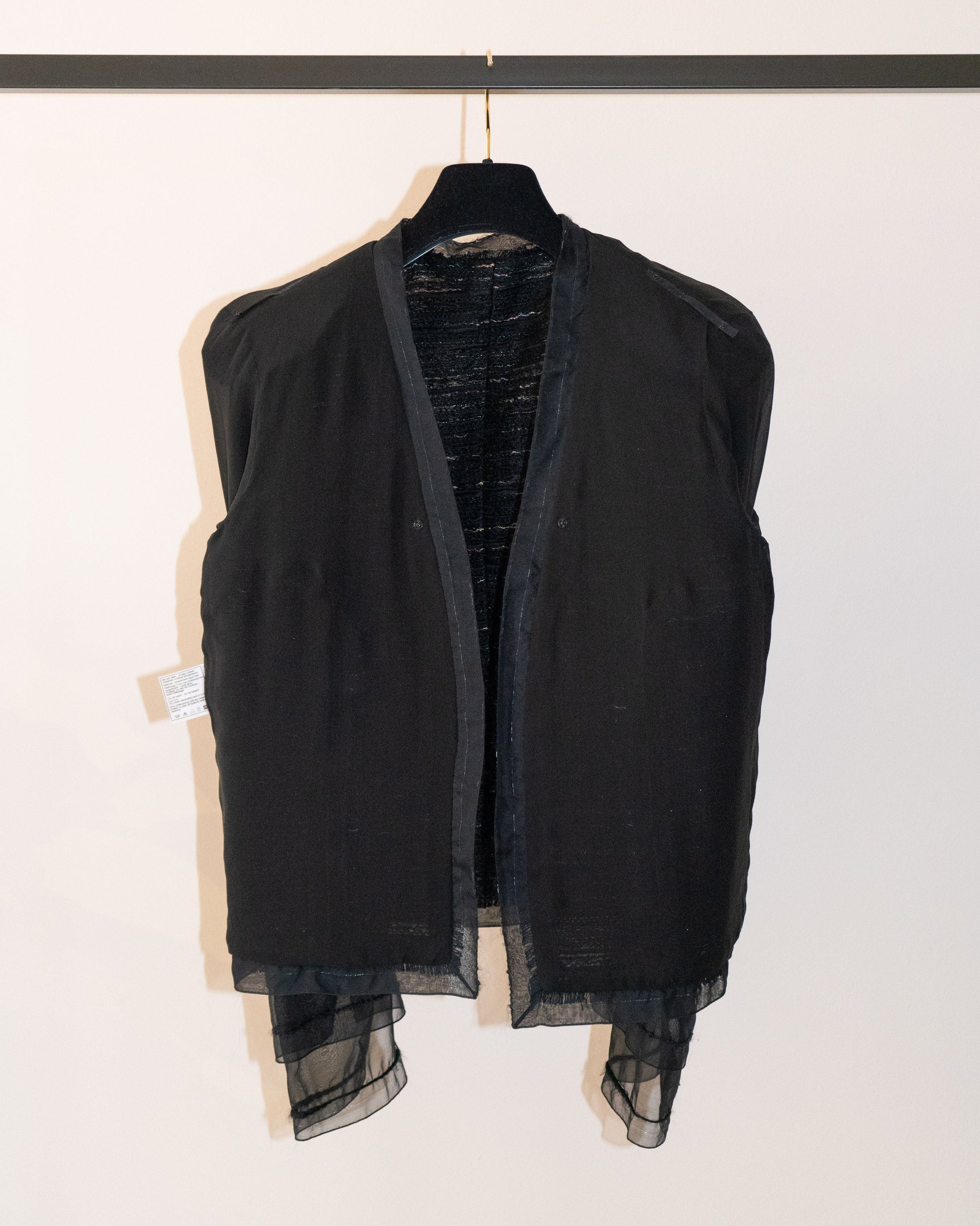 FR40-42 Chanel Fall 2004 Chiffon Details Two Pocketed Collarless Tweed Jacket - Vintage Chanel Jacket -   - Rarchive.