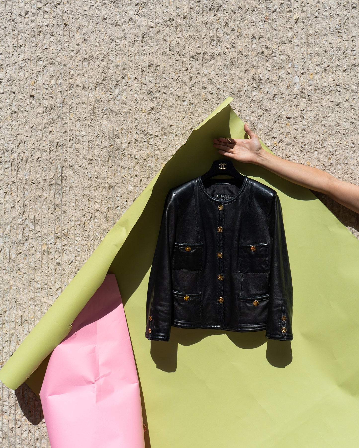 FR38-42 Rare Chanel Spring 1985 Four Pocketed Collarless Leather Jacket - Vintage Chanel Jacket - - Rarchive.