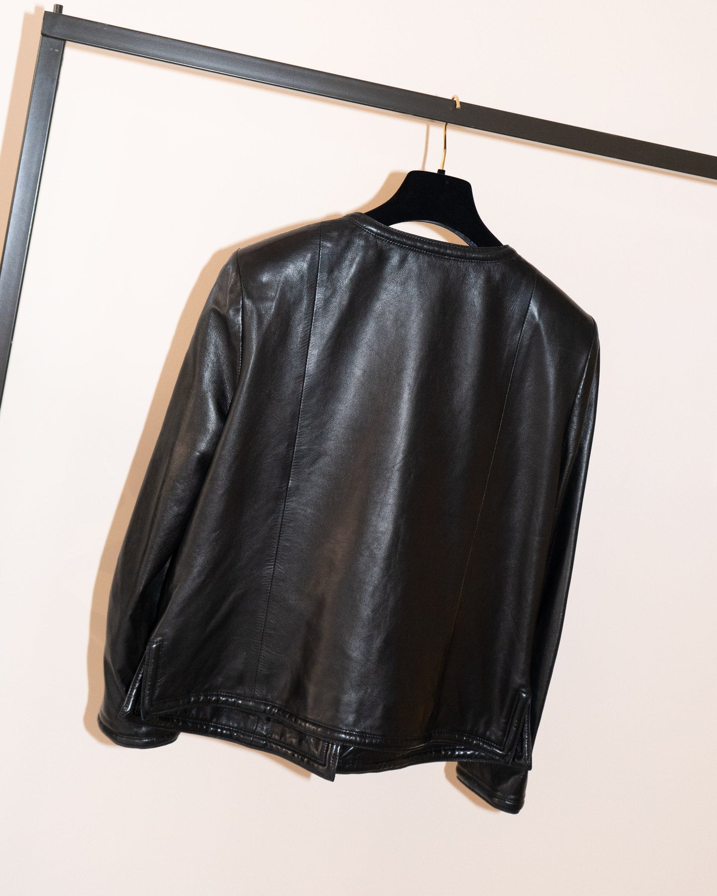 FR38-42 Rare Chanel Spring 1985 Four Pocketed Collarless Leather Jacket - Vintage Chanel Jacket - - Rarchive.