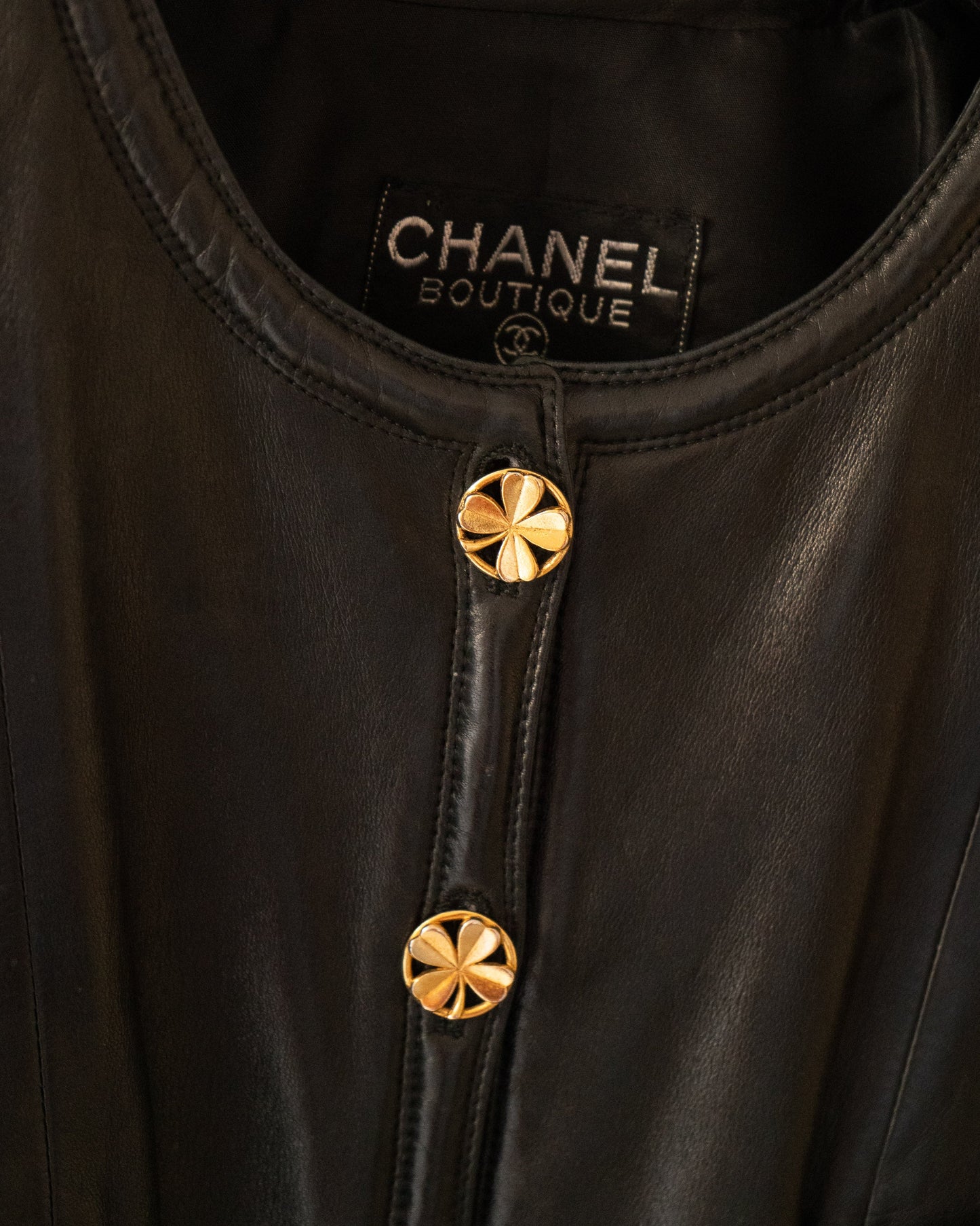 FR38-42 Rare Chanel Spring 1985 Four Pocketed Collarless Leather Jacket - Vintage Chanel Jacket - - Rarchive.