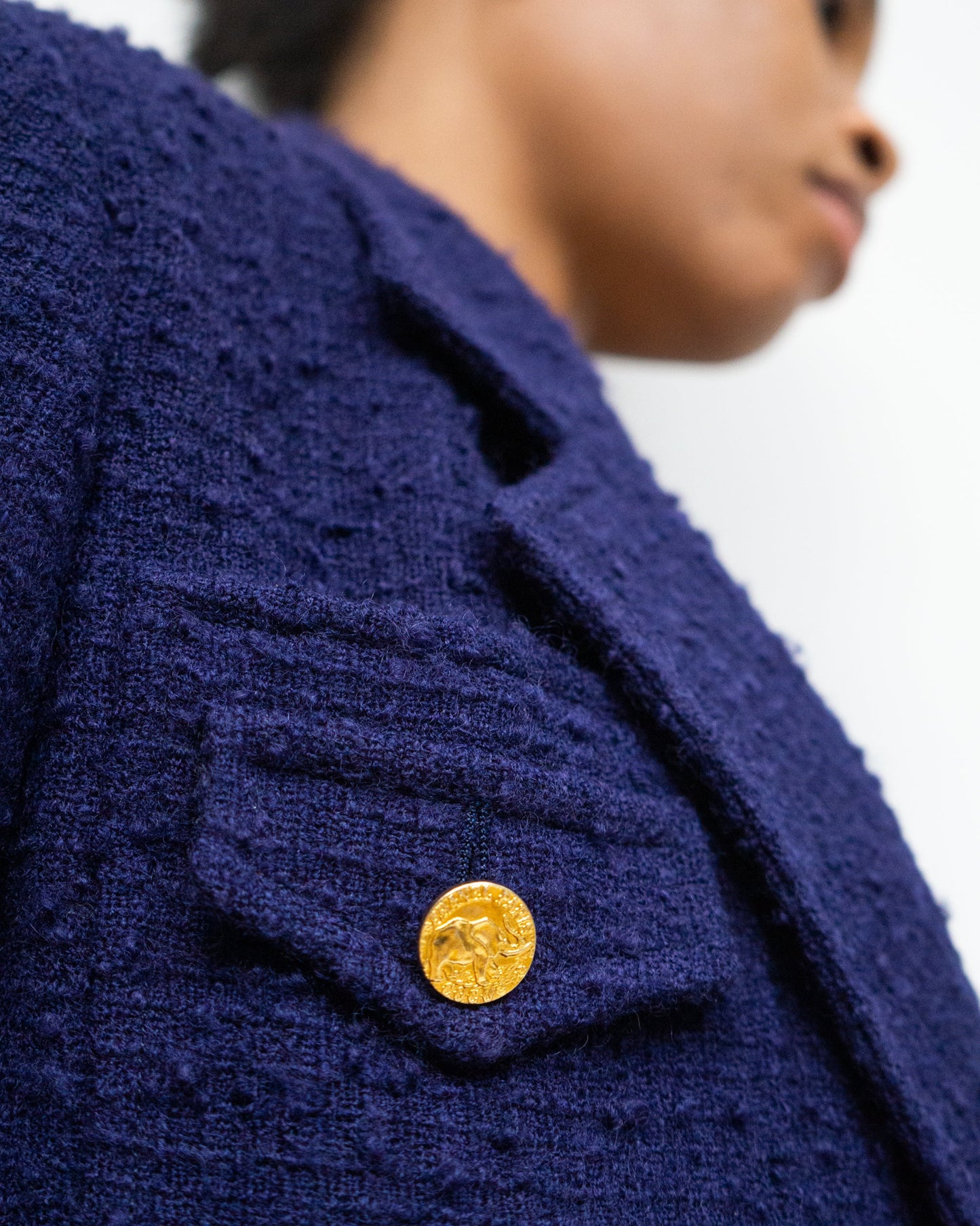 FR40-42 Chanel Fall 1987 Double Breasted Tweed Boucle Jacket in Navy - Vintage Chanel Jacket - Jacket - Rarchive.