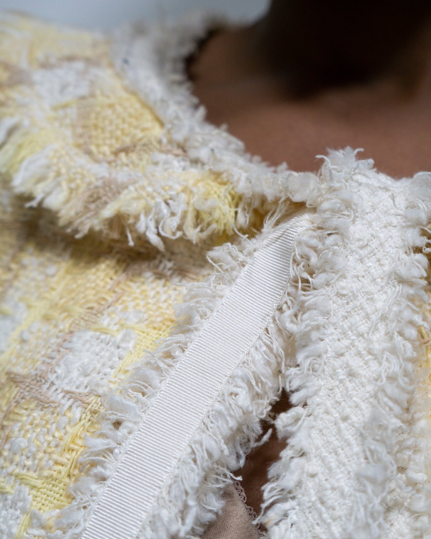 FR44-46 Chanel Cruise 2004 Four Pocket Raw Edge Trim Tweed Jacket in Yellow - Vintage Chanel Jacket - Jacket - Rarchive.