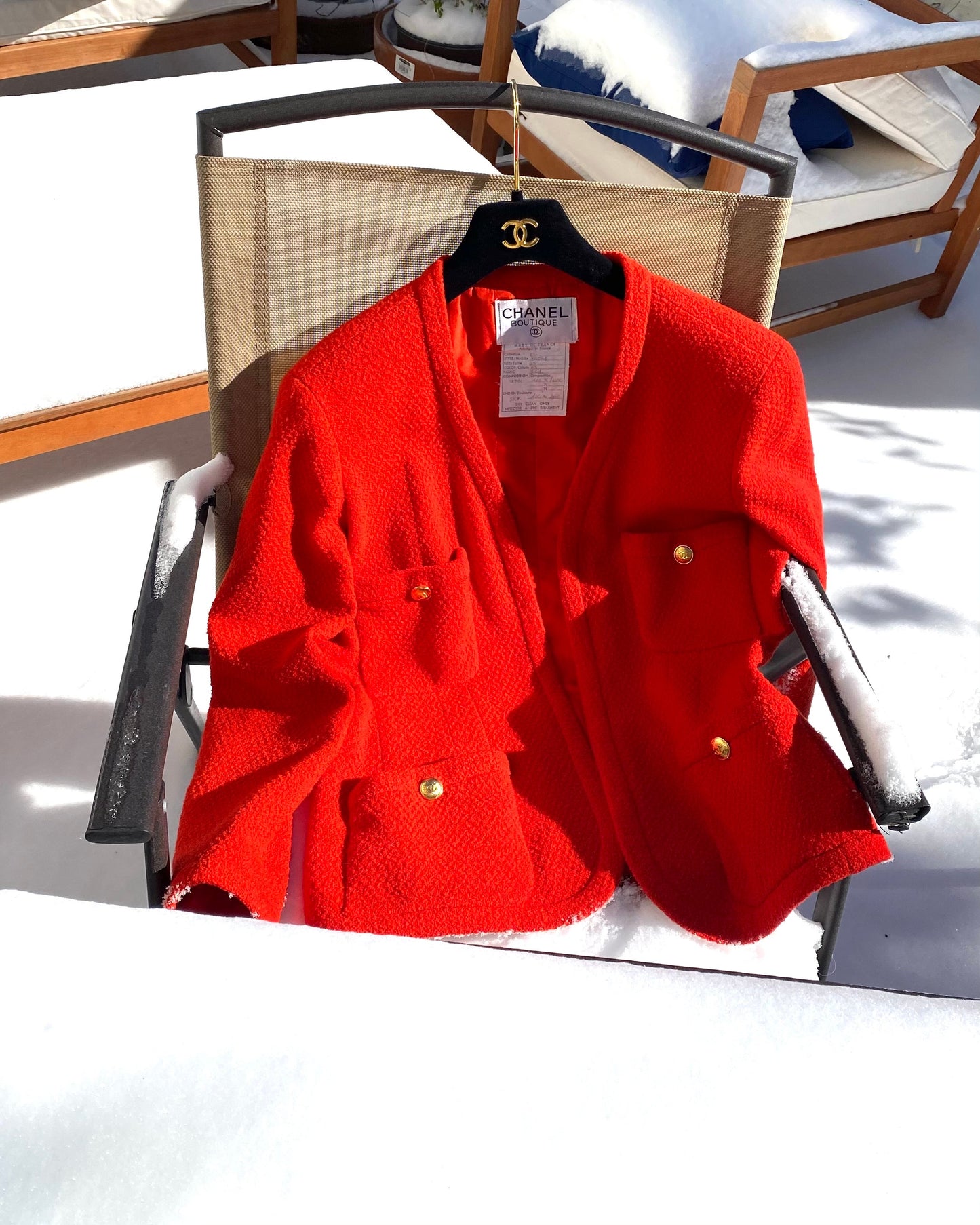 FR38-40 Chanel Spring 1991 Four Pocket Wool Boucle Collarless Jacket in Red - Vintage Chanel Jacket -  Jacket - Rarchive.