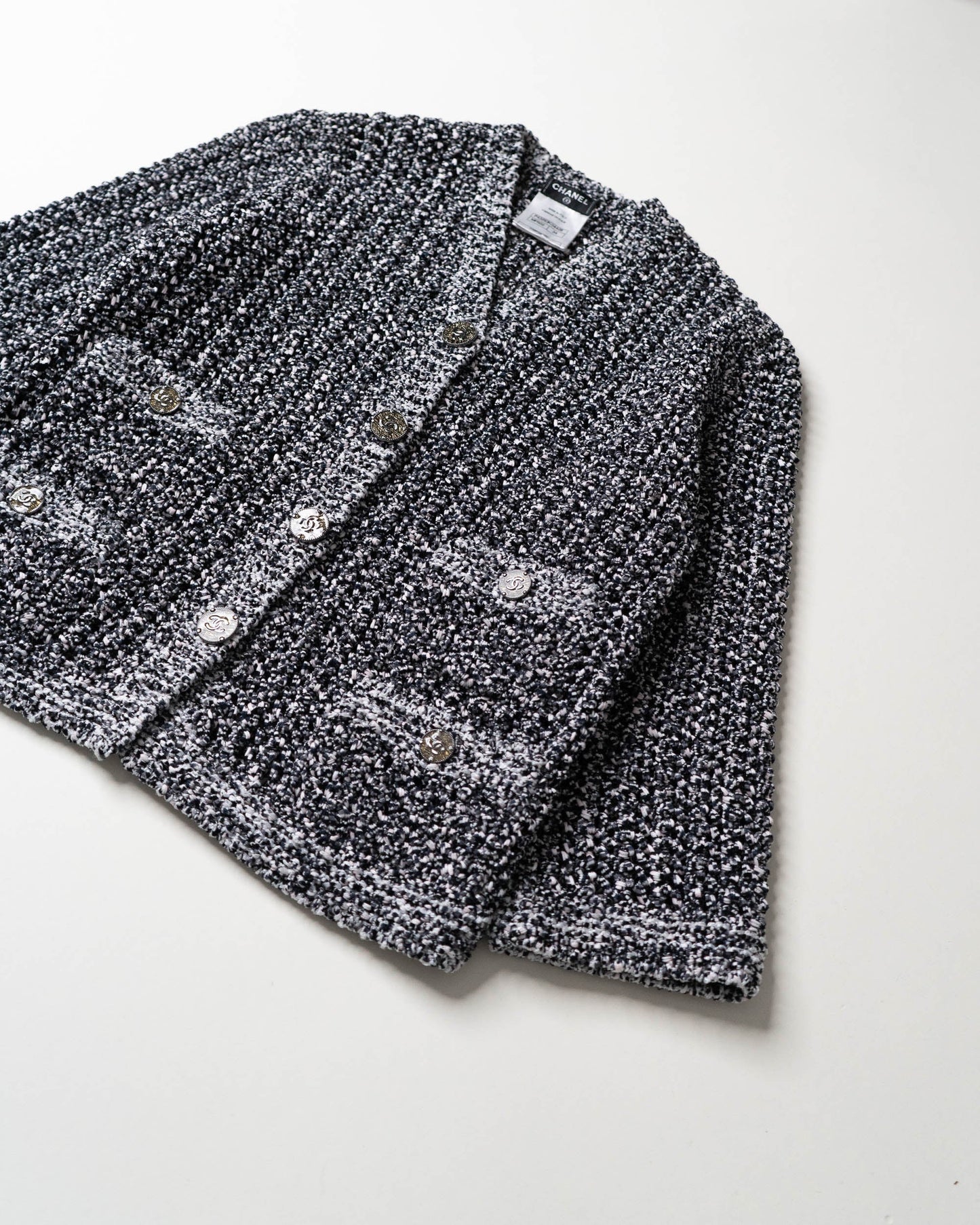 FR34-36 Chanel Spring 2012 Four Pocket Crochet Cardigan Jacket in Gray - Vintage Chanel Jacket - Jacket - Rarchive.