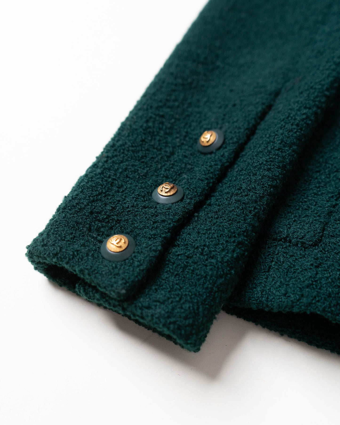 FR34-36 Chanel Fall 1993 Two Pocket Tweed Boucle Jacket in Dark Green - Vintage Chanel Jacket - Jacket - Rarchive.