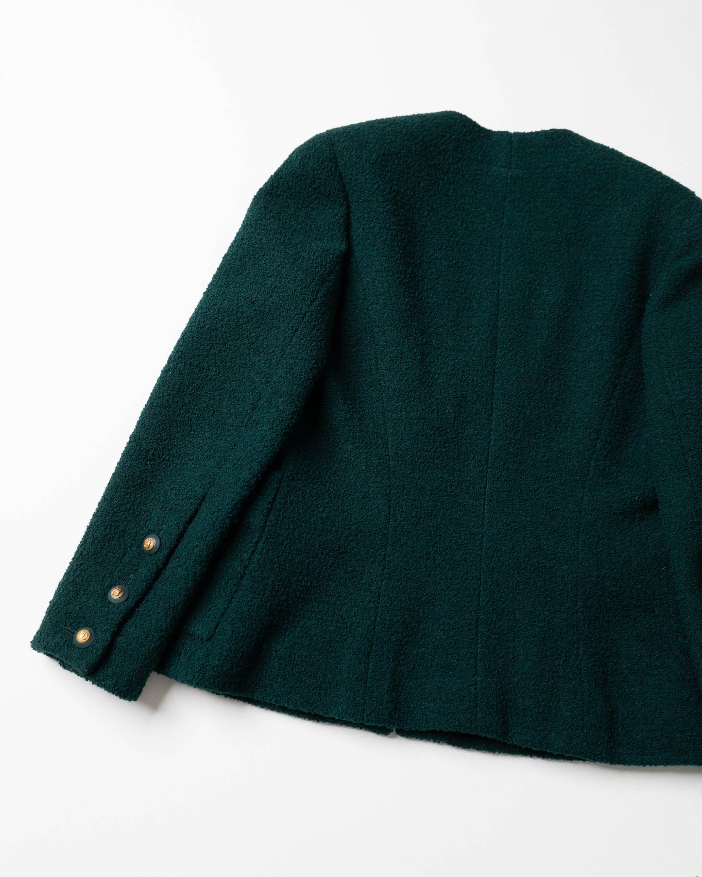 FR34-36 Chanel Fall 1993 Two Pocket Tweed Boucle Jacket in Dark Green - Vintage Chanel Jacket - Jacket - Rarchive.