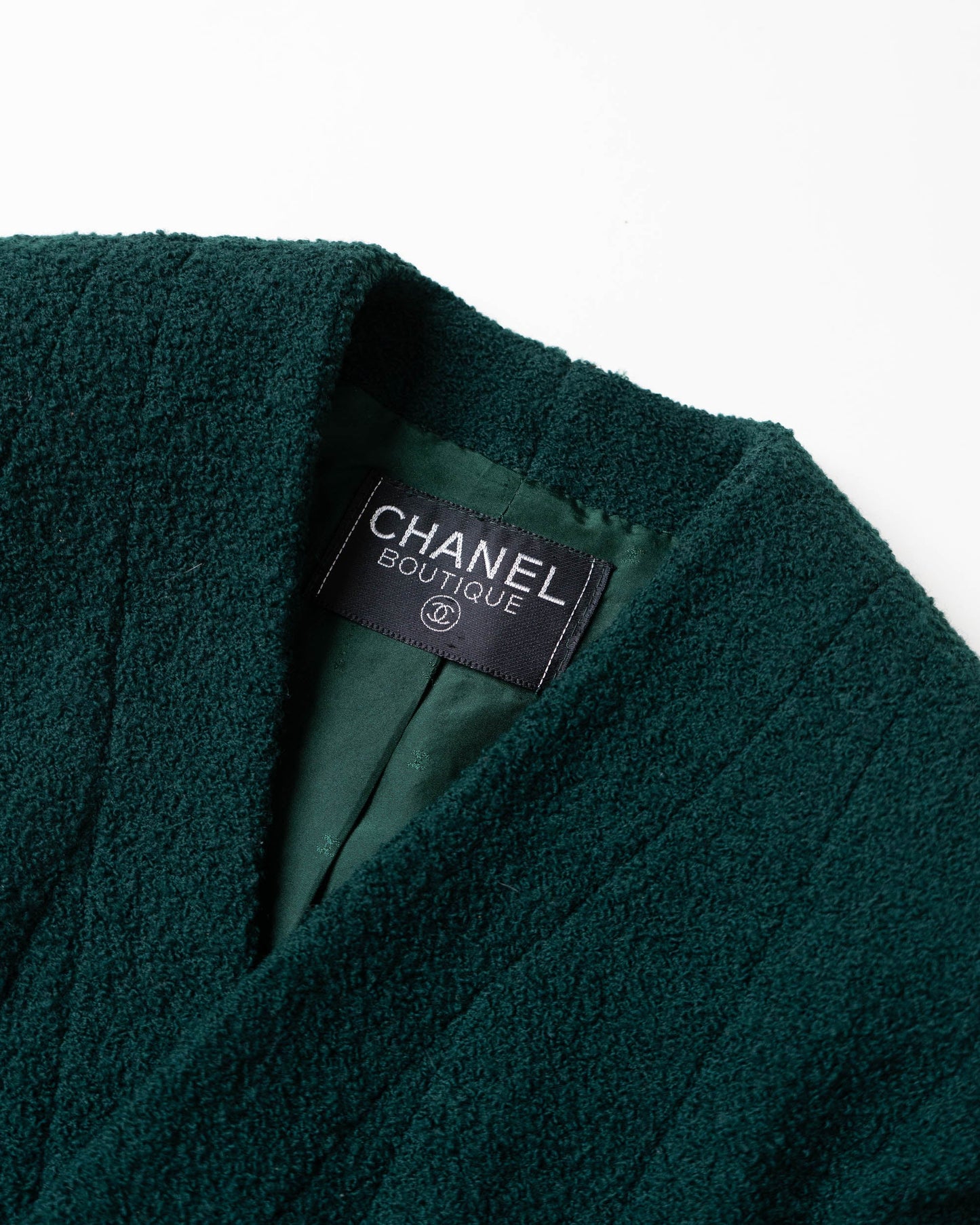 FR34-36 Chanel Fall 1993 Two Pocket Tweed Boucle Jacket in Dark Green - Vintage Chanel Jacket -  Jacket - Rarchive.