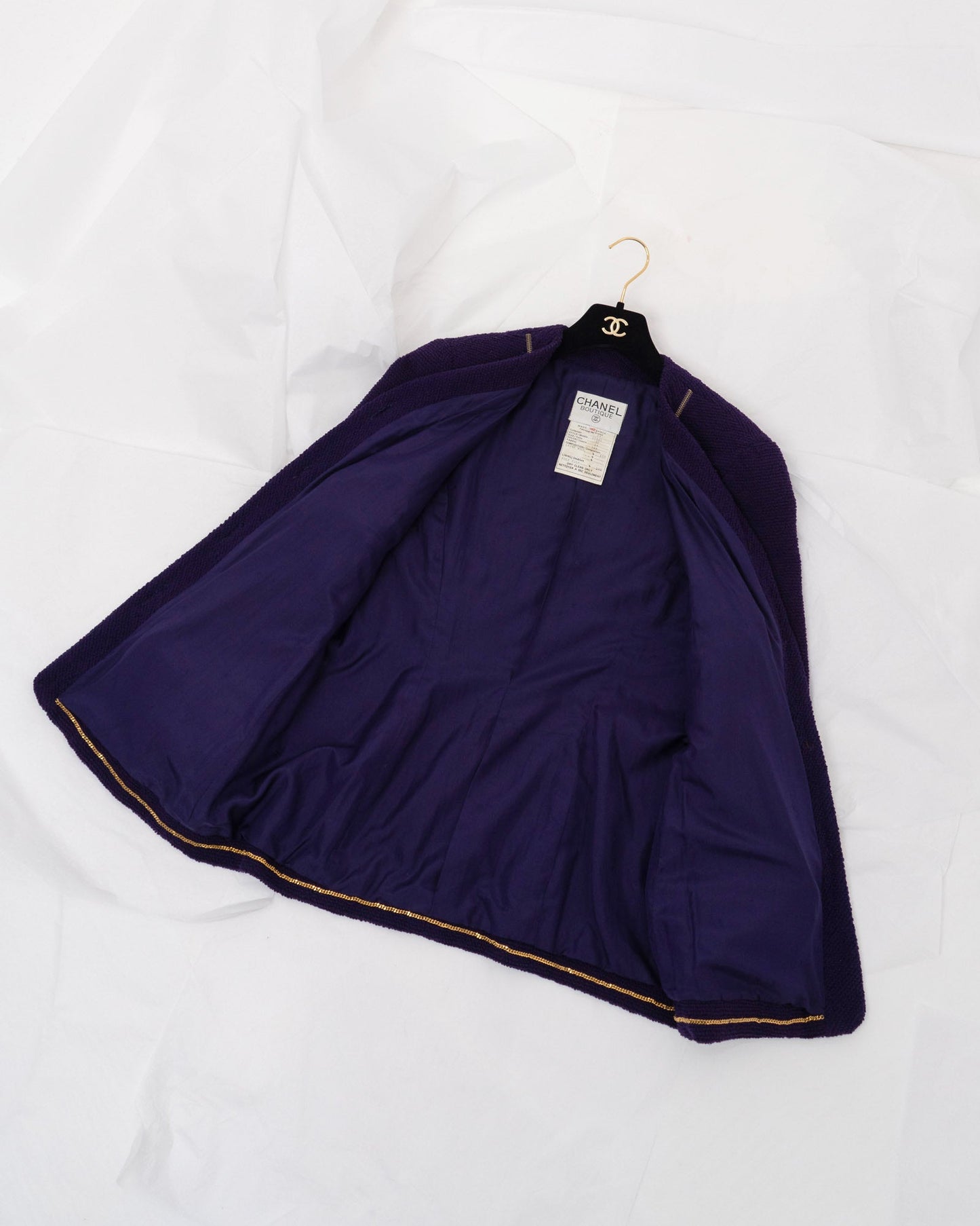 FR42 Chanel Spring 1992 Four Pockets Zip Details Tweed Boucle Jacket in Royal Purple - Vintage Chanel Jacket - - Rarchive.