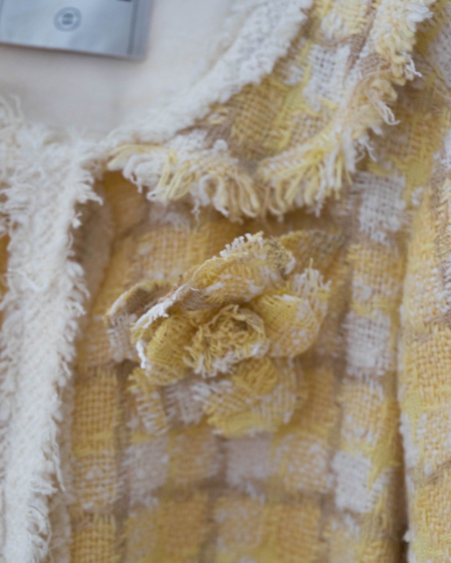 FR44-46 Chanel Cruise 2004 Four Pocket Raw Edge Trim Tweed Jacket in Yellow - Vintage Chanel Jacket - Jacket - Rarchive.