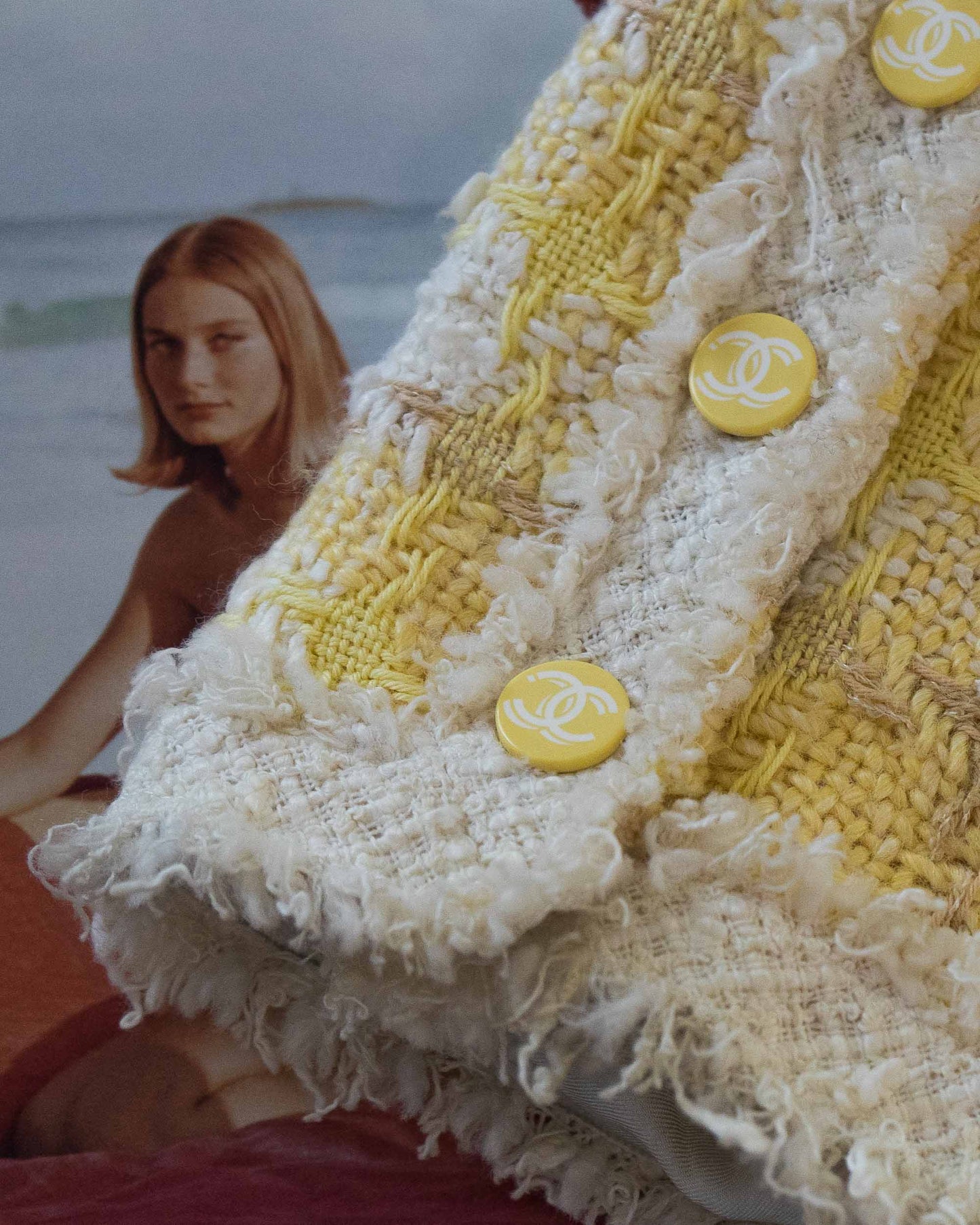 FR44-46 Chanel Cruise 2004 Four Pocket Raw Edge Trim Tweed Jacket in Yellow - Vintage Chanel Jacket - Jacket - Rarchive.