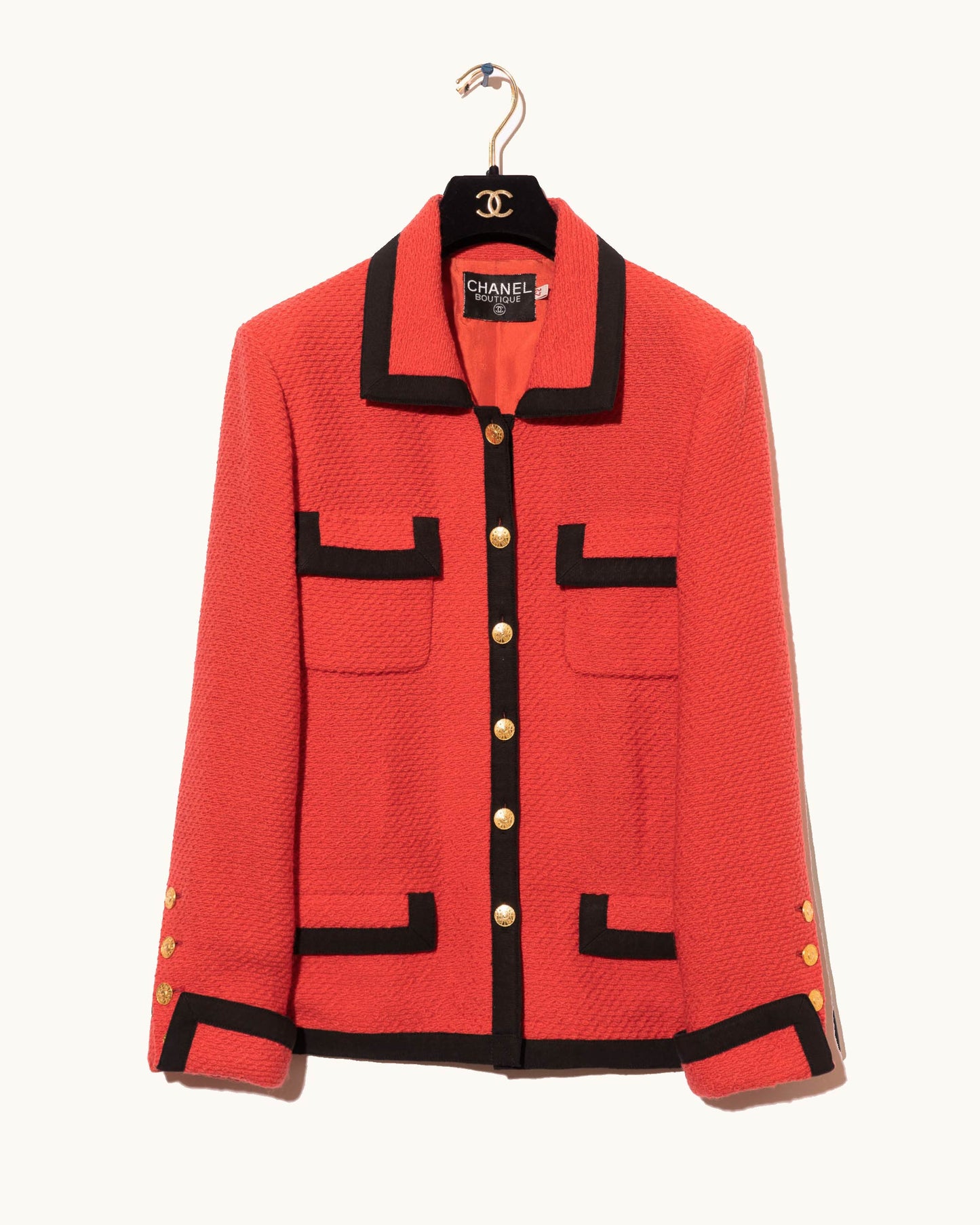 FR40-42 Chanel Fall 1989 Classic Four Pocket Red Wool Tweed Jacket