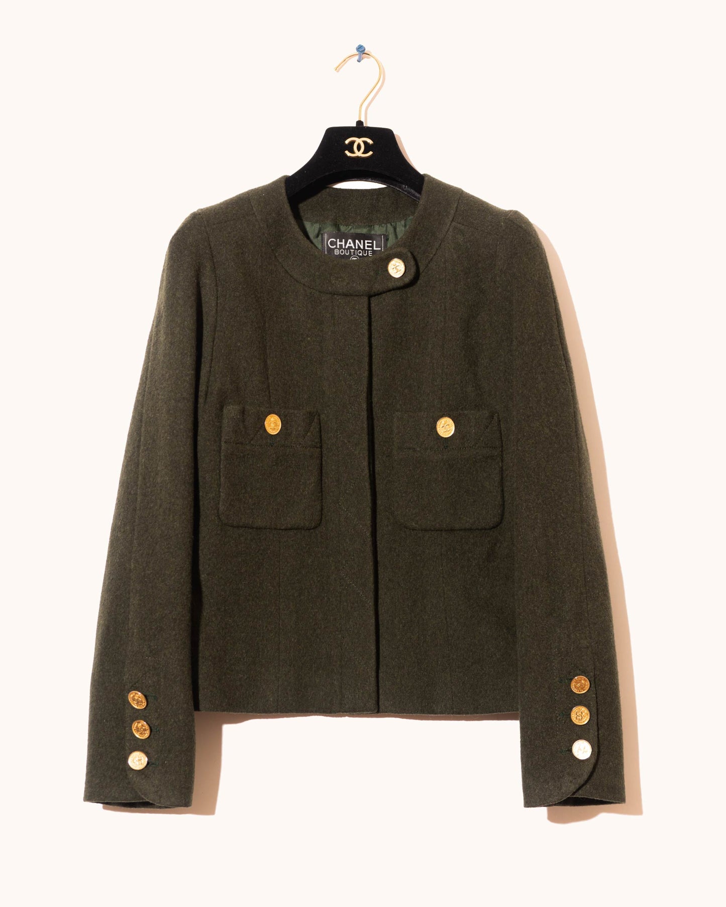 FR38-40 Chanel Fall 1988 Collarless Two Pocket Wool Jacket - Vintage Chanel Jacket -   - Rarchive.