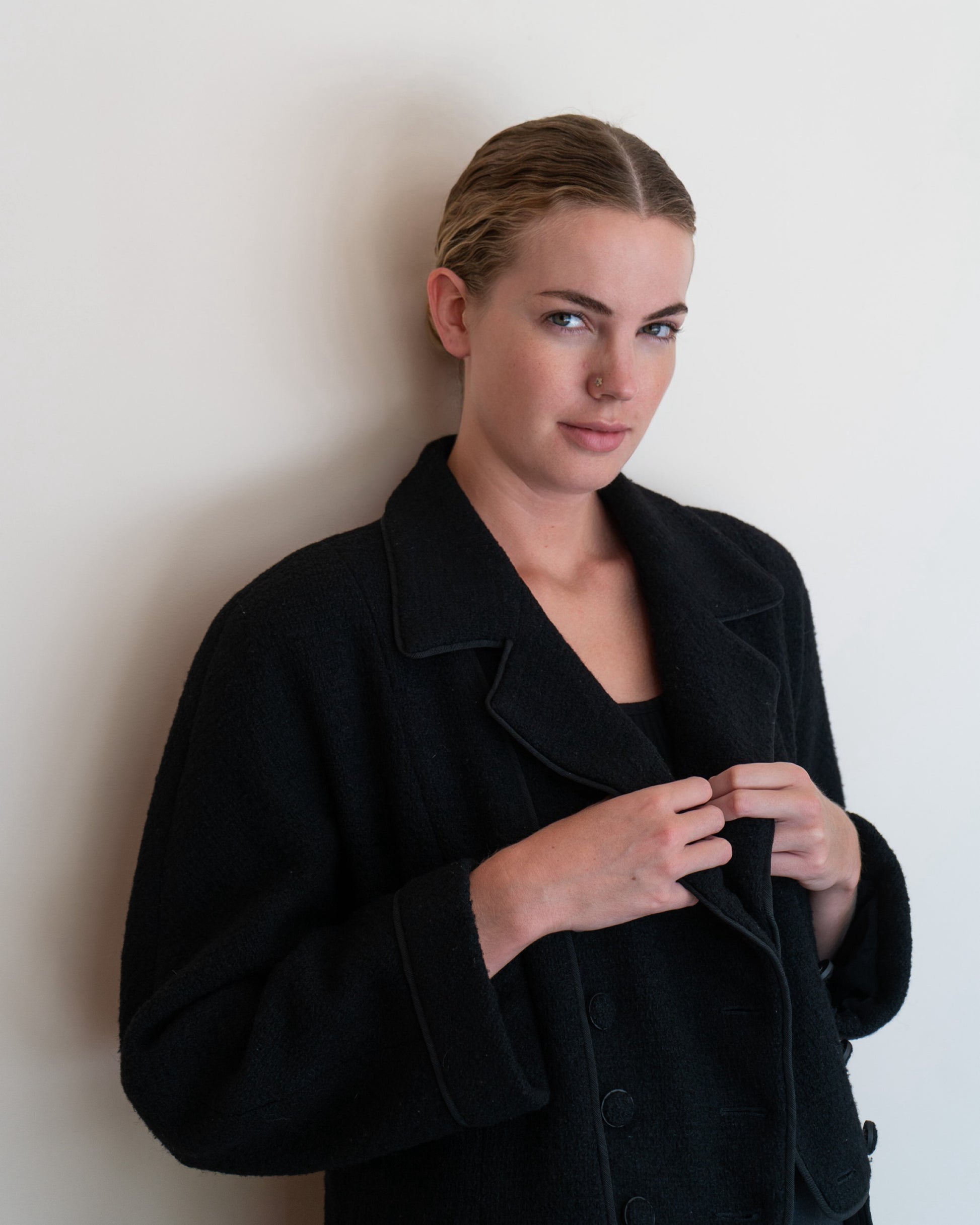 FR42-44 Rare Chanel Haute Couture  Fall 1993 Double Breasted Black Wool Tweed Jacket - Vintage Chanel Jacket -   - Rarchive.