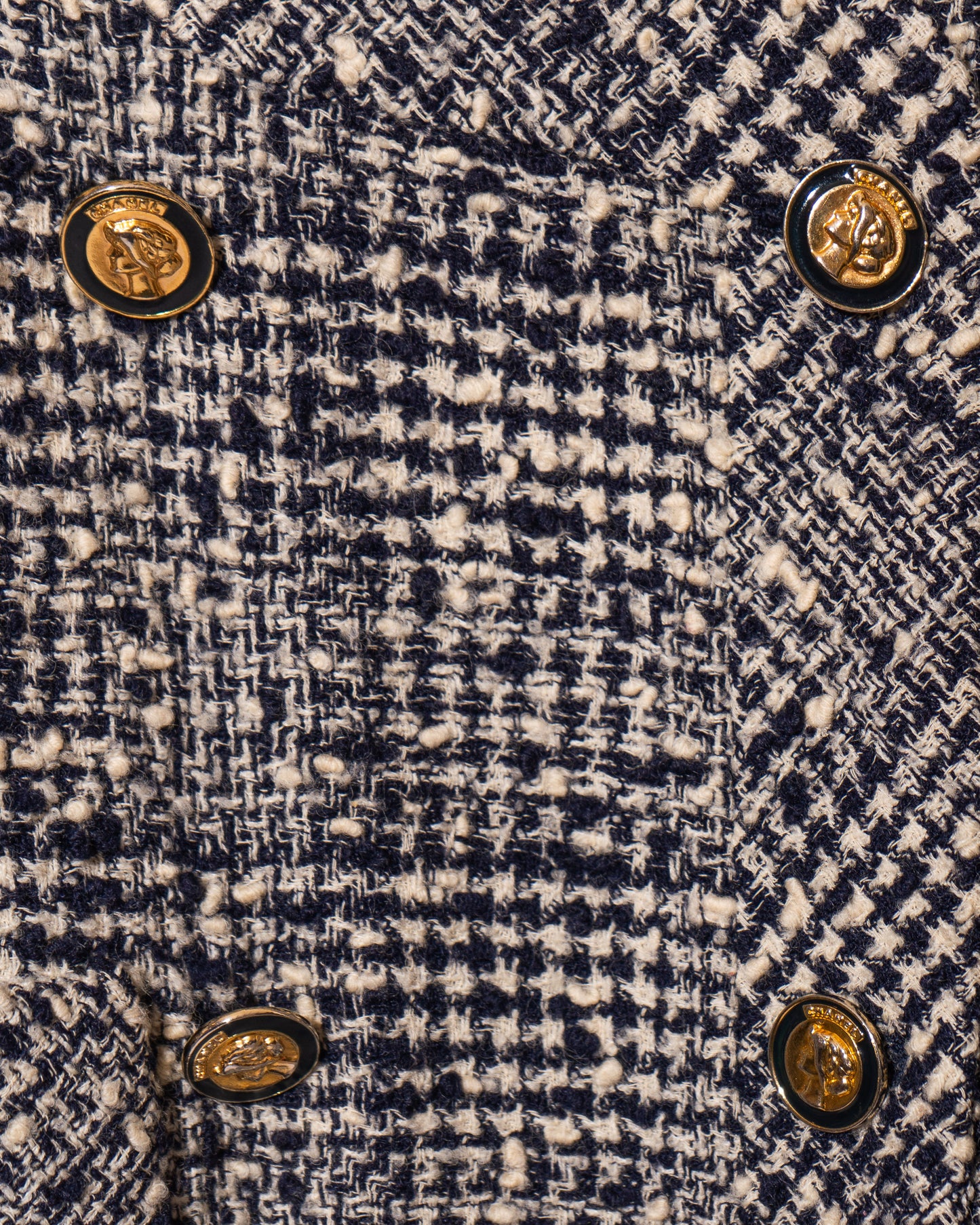 FR40-42 Chanel Fall 1988 Double Breasted Cropped Navy and White Tweed Jacket