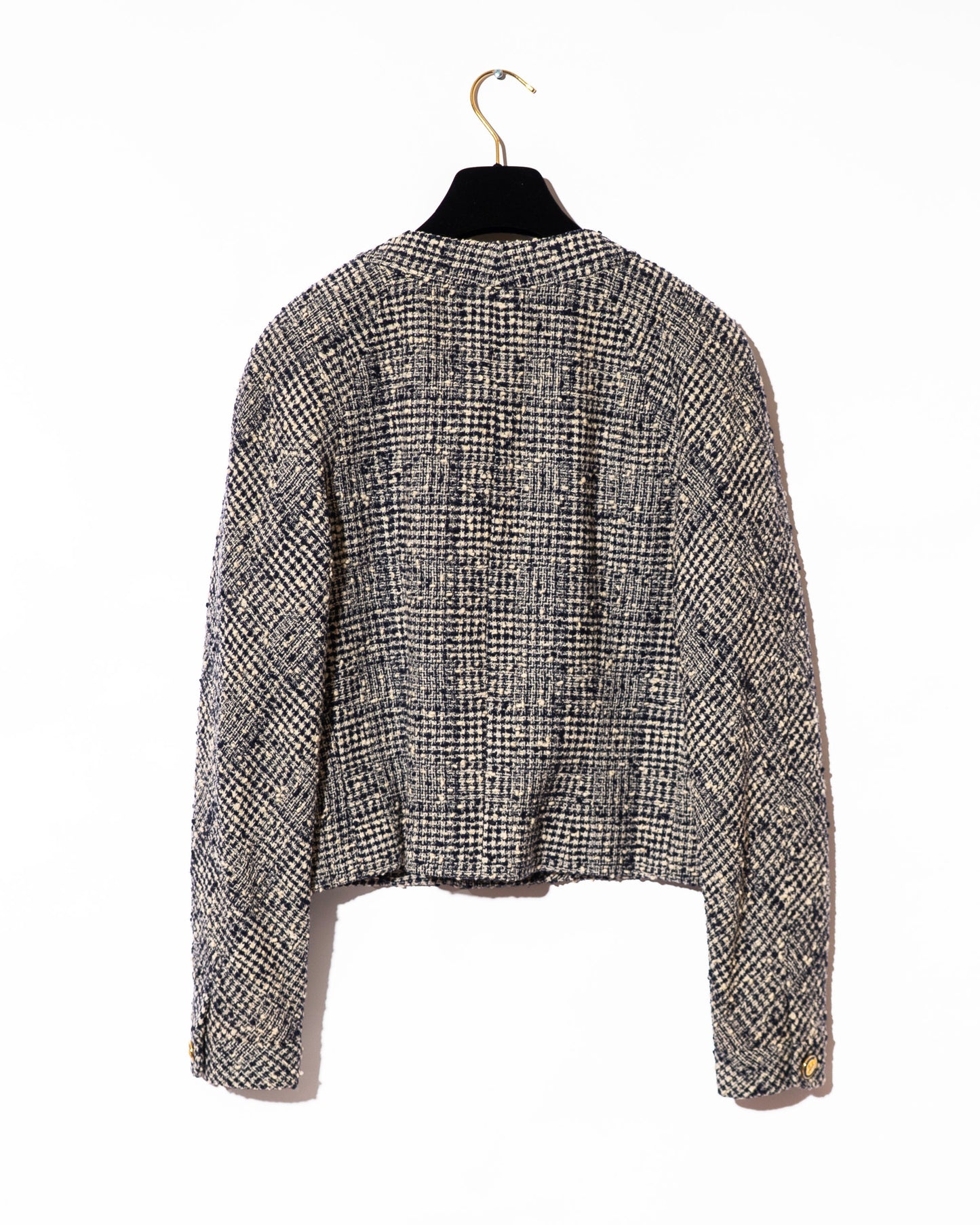FR40-42 Chanel Fall 1988 Double Breasted Cropped Navy and White Tweed Jacket