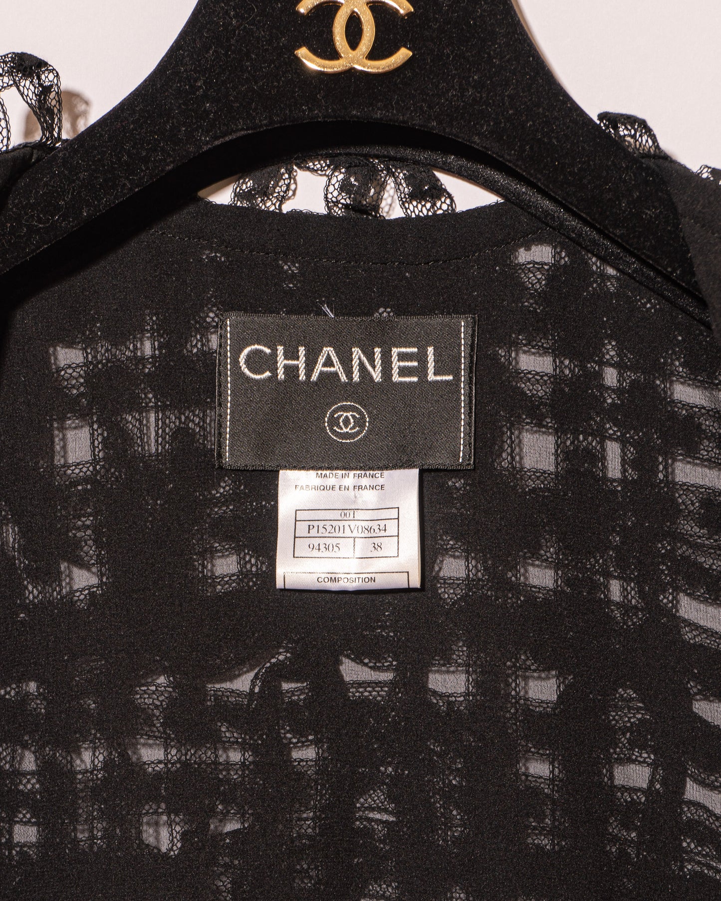 FR36-38 Chanel Cruise 2000 Collarless Black Floral Lace Ribbon Tweed Jacket