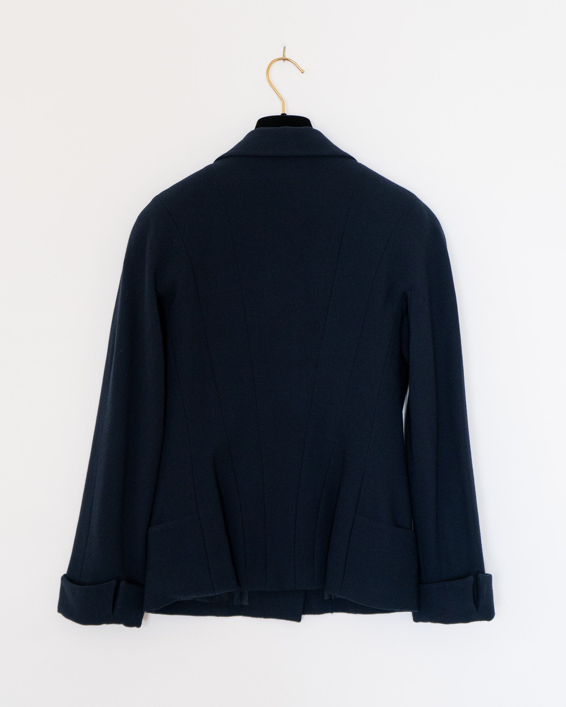 FR36-38 Chanel 1980s Double-Breasted Two Pocket Navy Wool Jacket - Vintage Chanel Jacket -   - Rarchive.