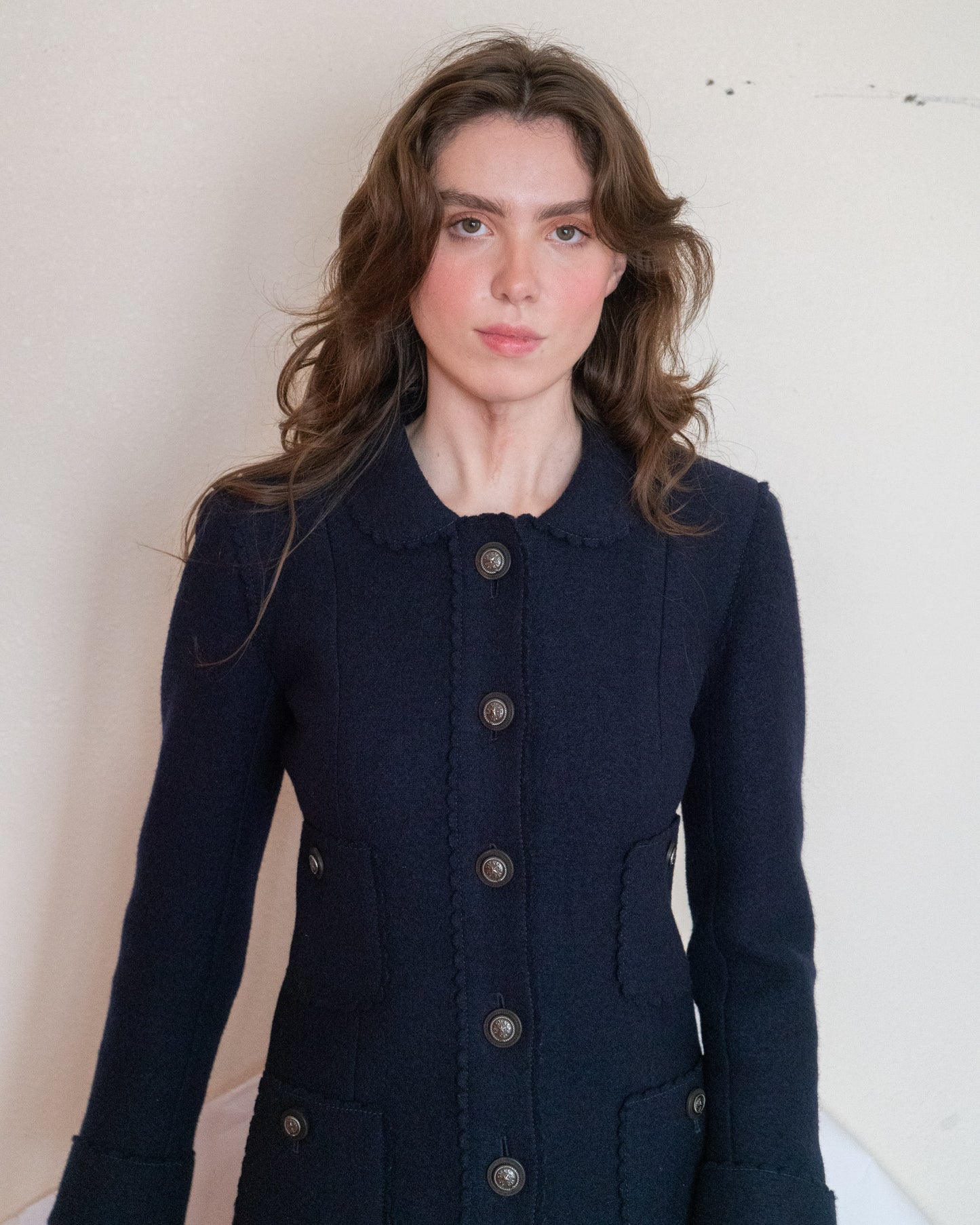 FR36 Chanel Pre-Fall 2014 Paris-Dallas Four Pocket Scalloped Edge Navy Wool Jacket - Vintage Chanel Jacket -   - Rarchive.