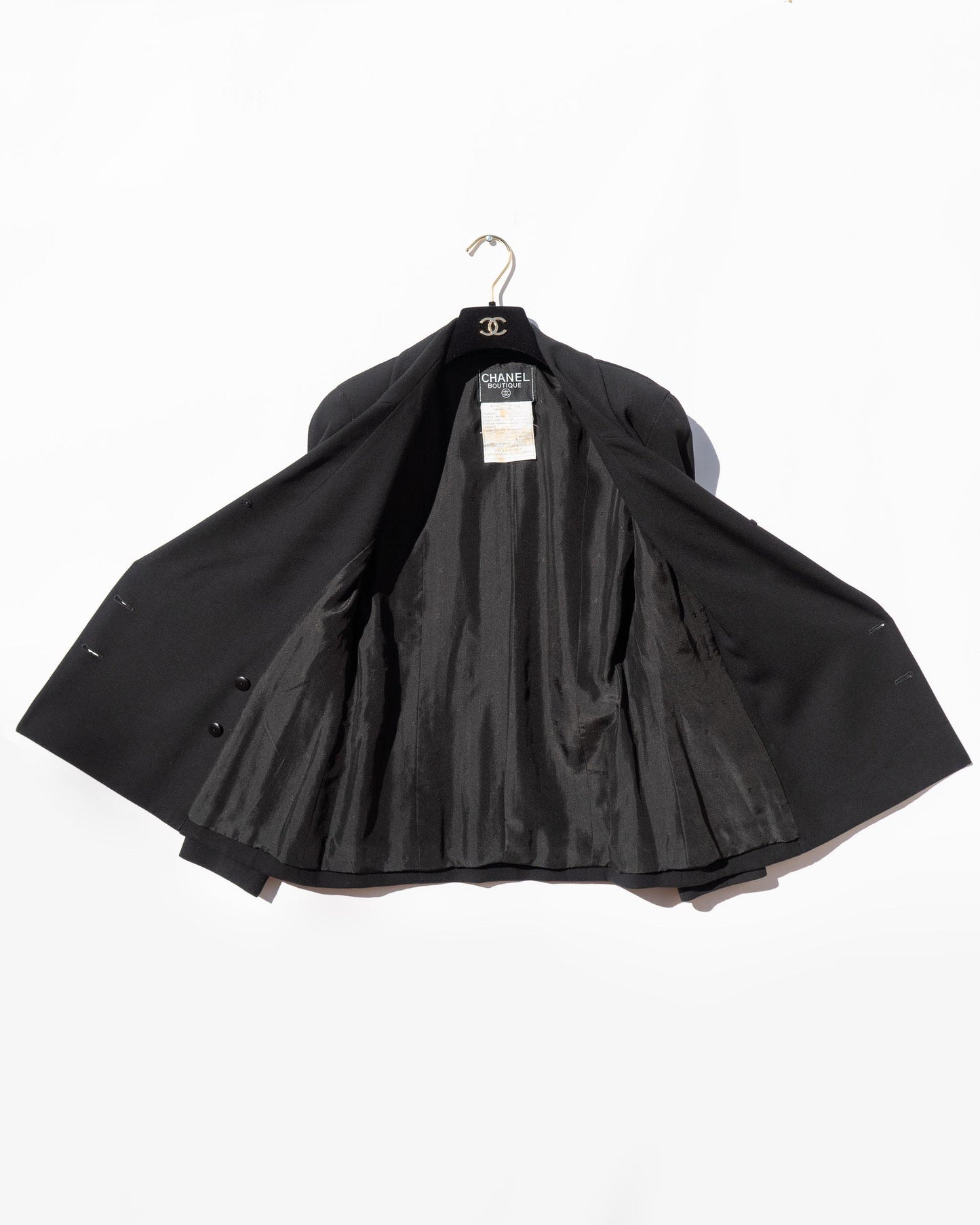 FR36-38 Chanel Spring 1994 Double Breasted Two Pocket Black Wool Jacket - Vintage Chanel Jacket -   - Rarchive.