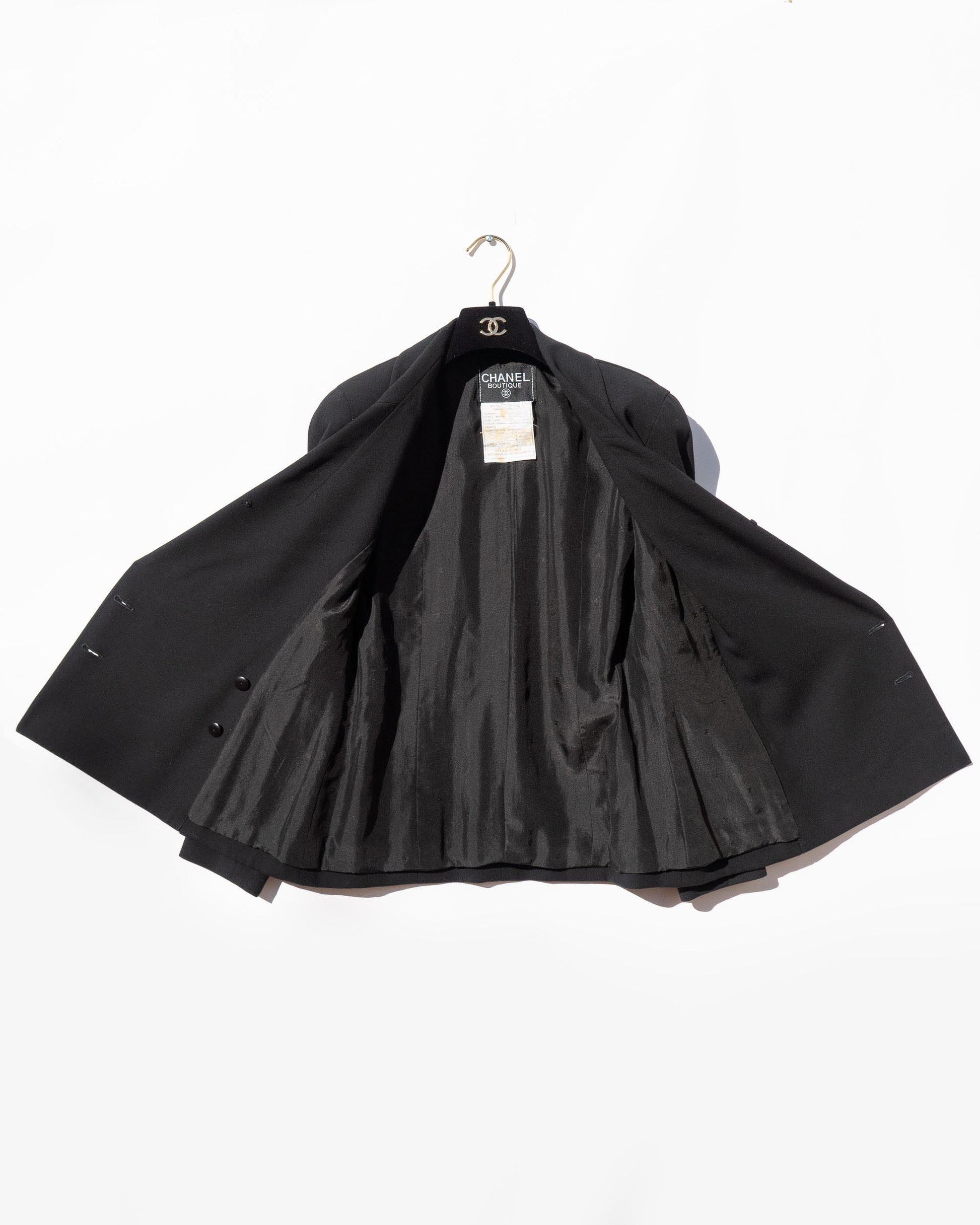 FR36-38 Chanel Spring 1994 Double Breasted Two Pocket Black Wool Jacket - Vintage Chanel Jacket -   - Rarchive.