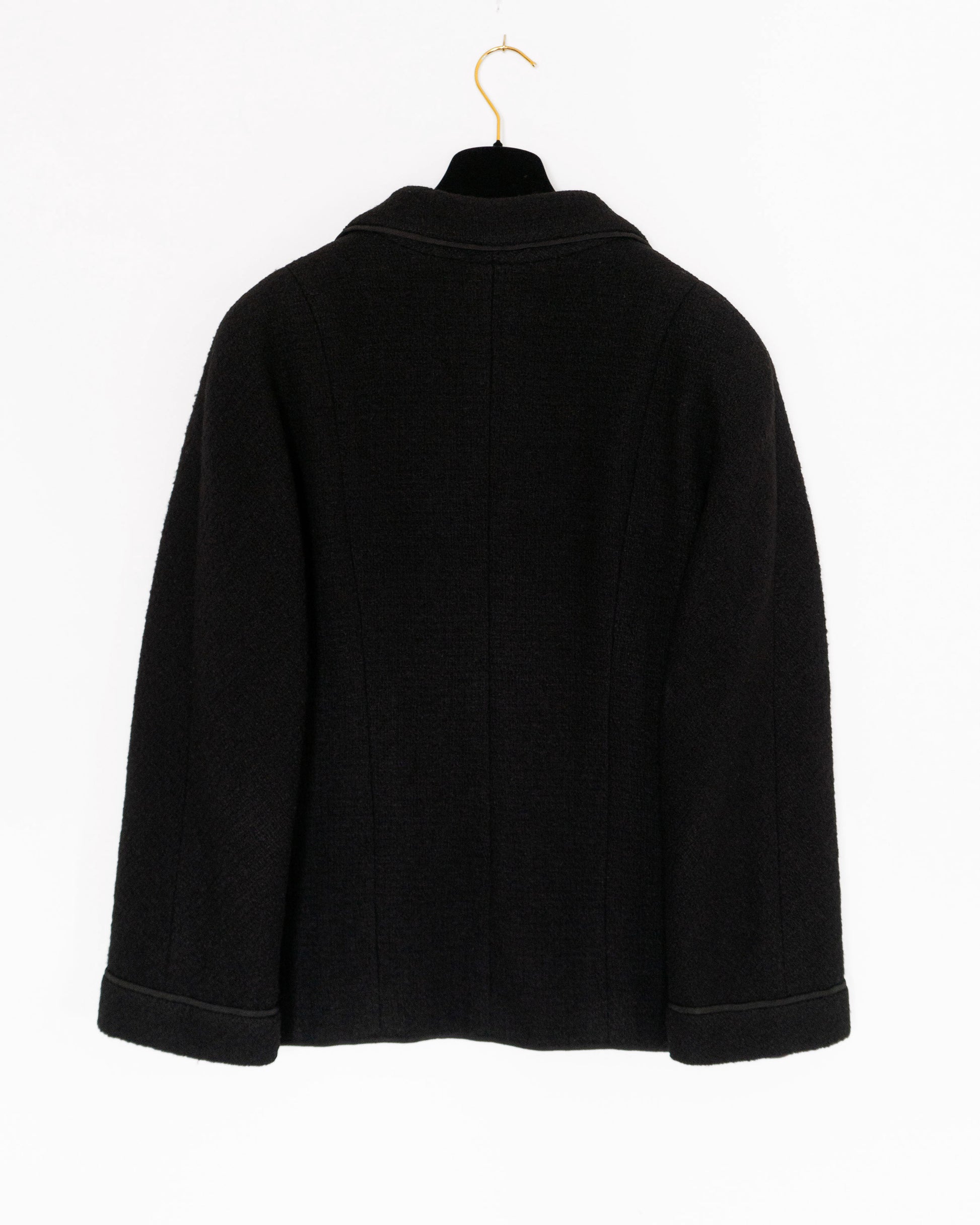 FR42-44 Rare Chanel Haute Couture  Fall 1993 Double Breasted Black Wool Tweed Jacket - Vintage Chanel Jacket -   - Rarchive.