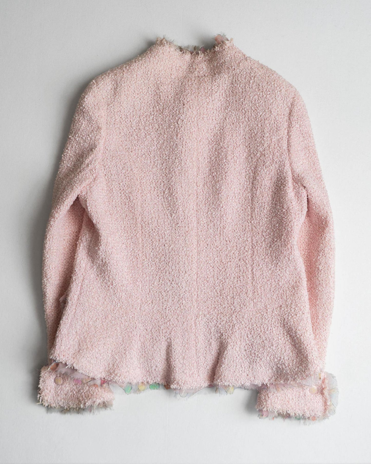 FR36-38 Chanel Cruise 2004 Pink Fantasy Tweed Jacket with Ice Cream Print Silk Trim