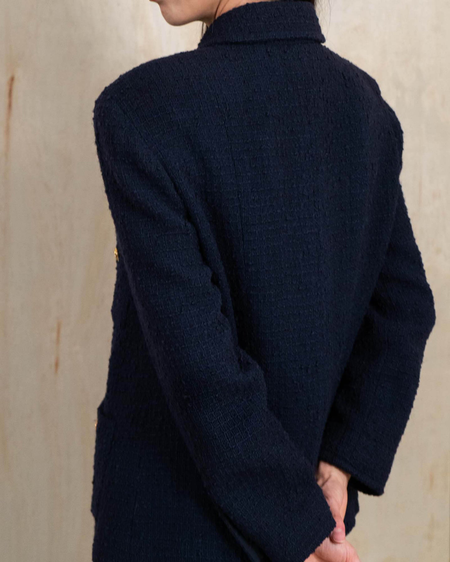 FR40–42 Chanel 1980s Classic Four Pocket Navy Tweed Jacket