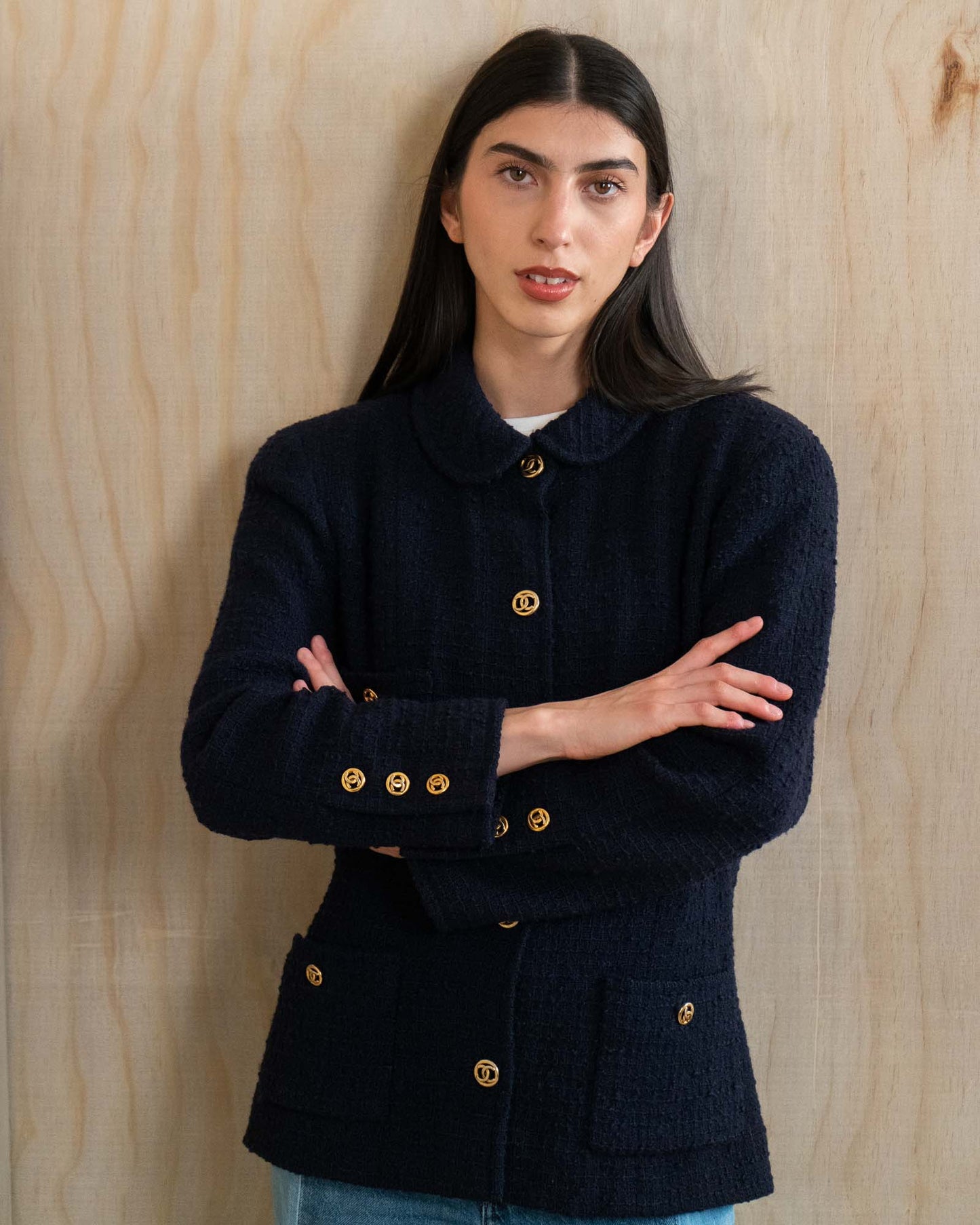 FR40–42 Chanel 1980s Classic Four Pocket Navy Tweed Jacket
