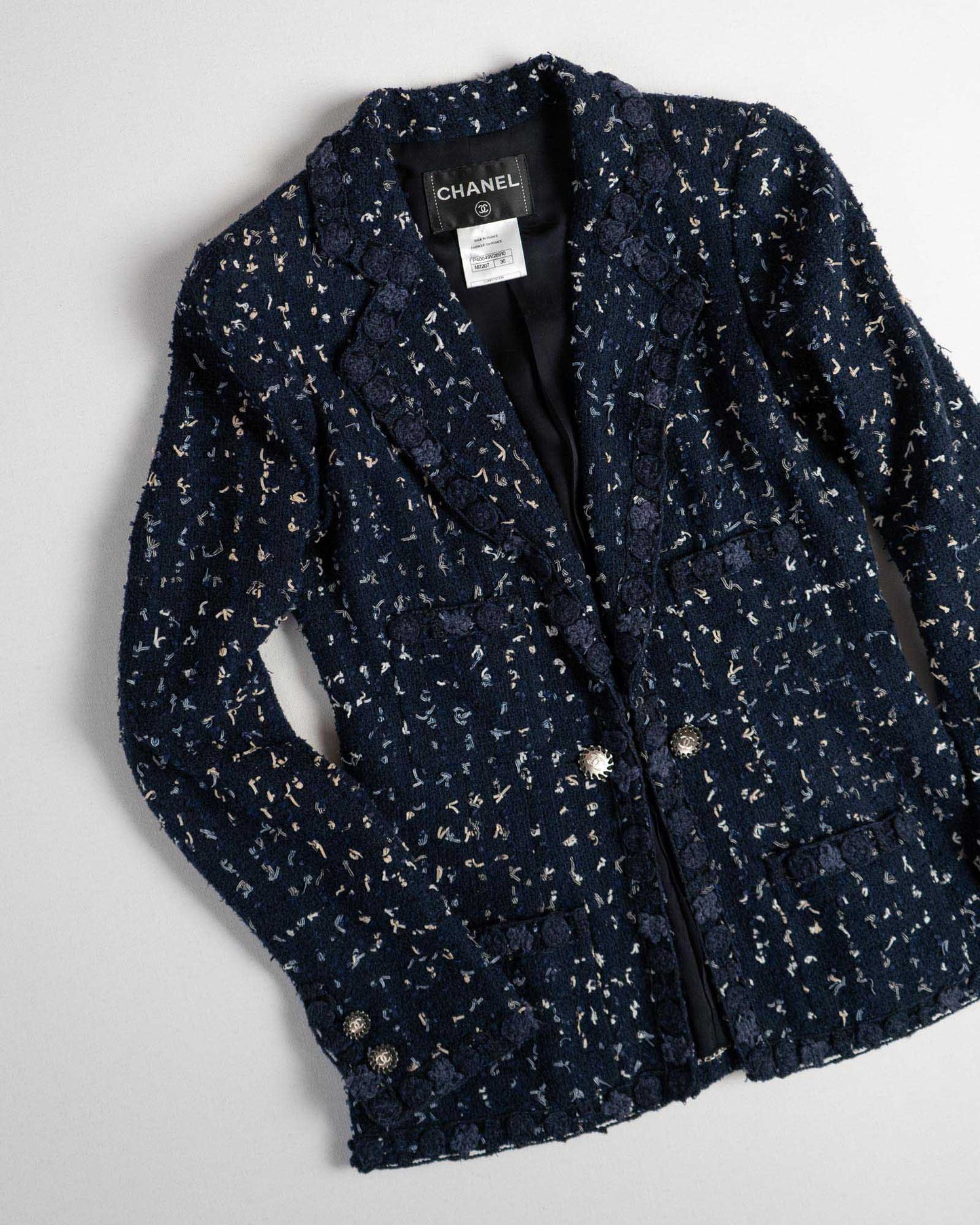 FR34-36 Chanel Cruise 2011 Four Pocket Navy Fantasy Tweed Jacket