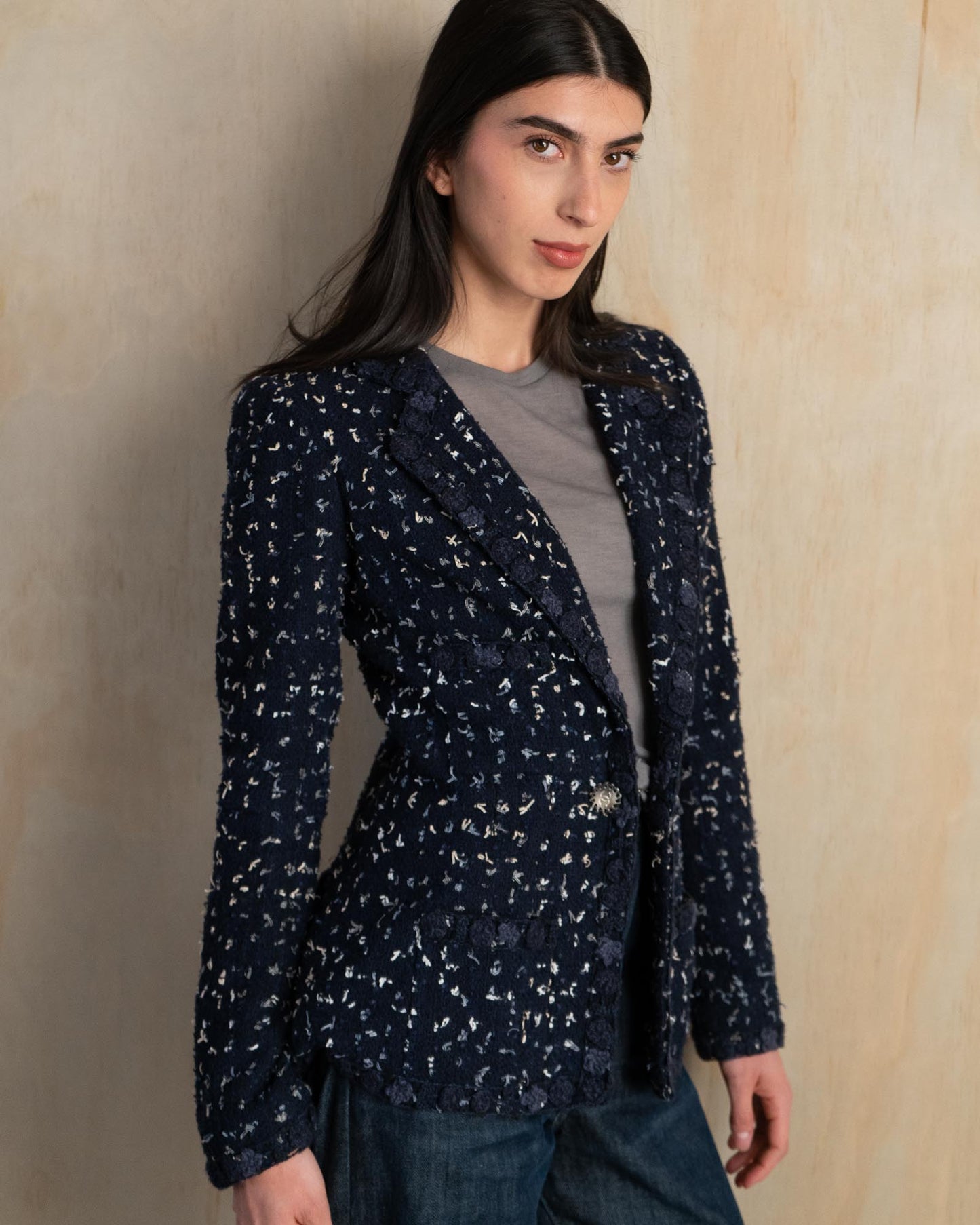 FR34-36 Chanel Cruise 2011 Four Pocket Navy Fantasy Tweed Jacket