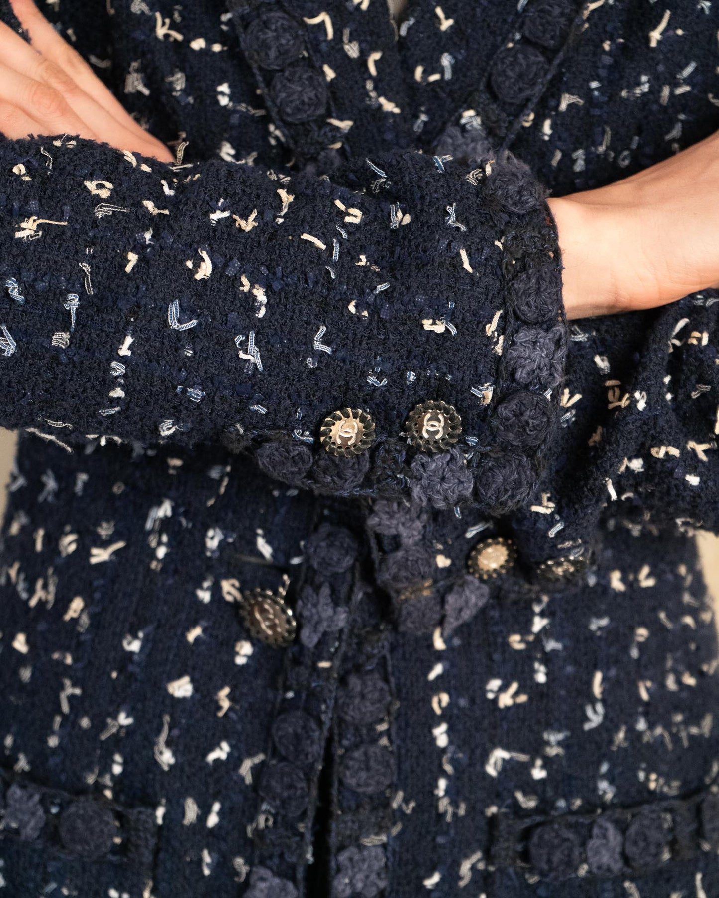 FR34-36 Chanel Cruise 2011 Four Pocket Navy Fantasy Tweed Jacket