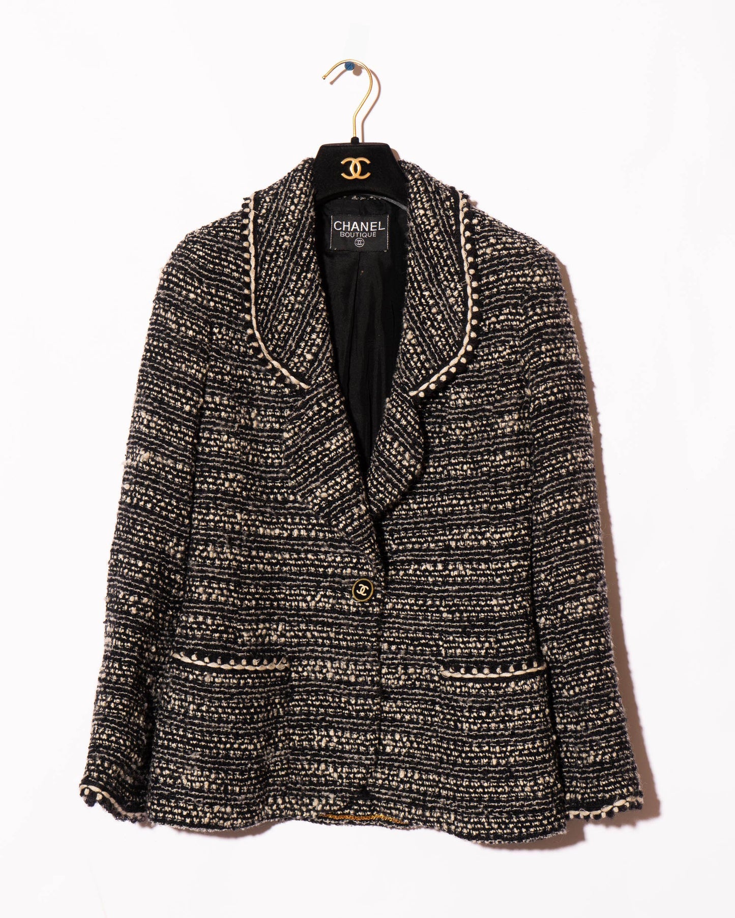 FR36-38 Rare Chanel Fall 1994 Two Pocket Black And White Wool Tweed Jacket - Vintage Chanel Jacket -   - Rarchive.