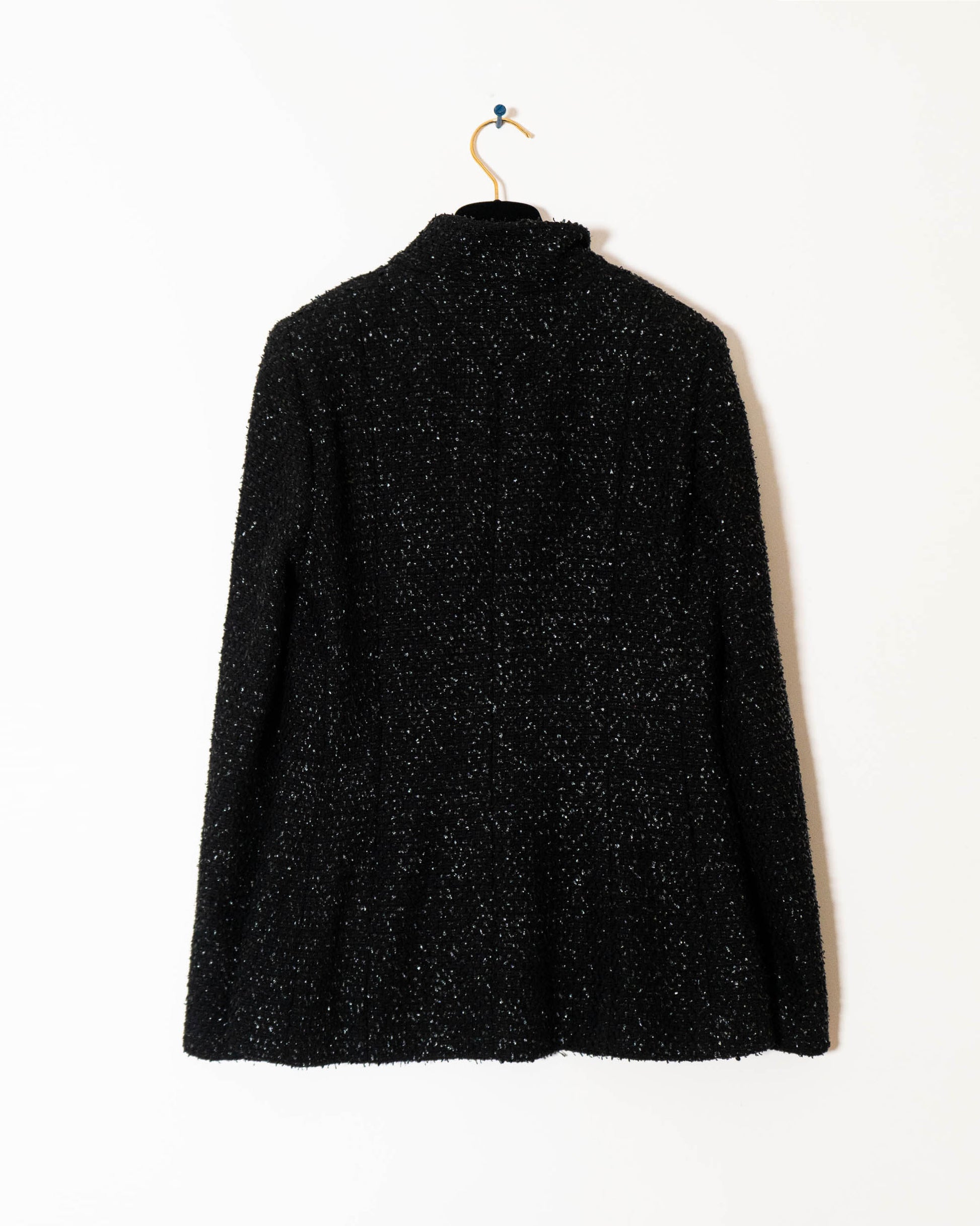 FR38-40 Chanel Spring 2019 High Collar Two Pocket Black Shimmering Fantasy Tweed Jacket - Vintage Chanel Jacket -   - Rarchive.