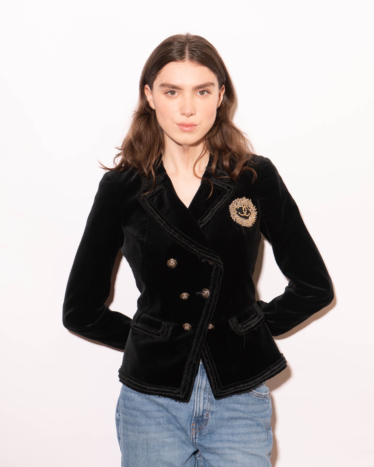 FR36-38 Chanel Spring 2010 Double Breasted Fitted Cut Velvet Jacket - Vintage Chanel Jacket -   - Rarchive.