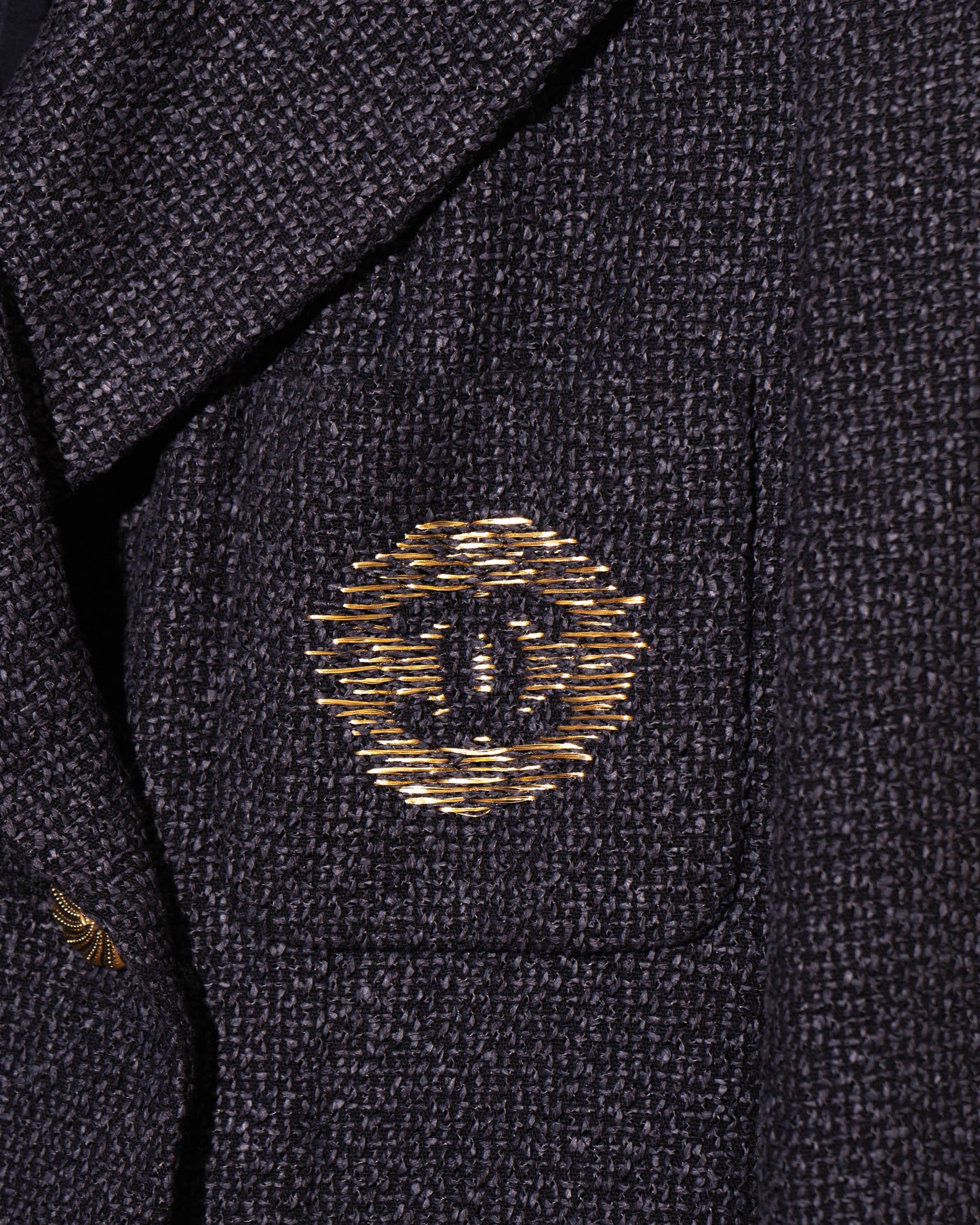 FR36-38 Chanel Spring 2012 Three Pocket Interlocking C Embroidered Logo Navy Tweed Double Breasted Jacket - Vintage Chanel Jacket -   - Rarchive.