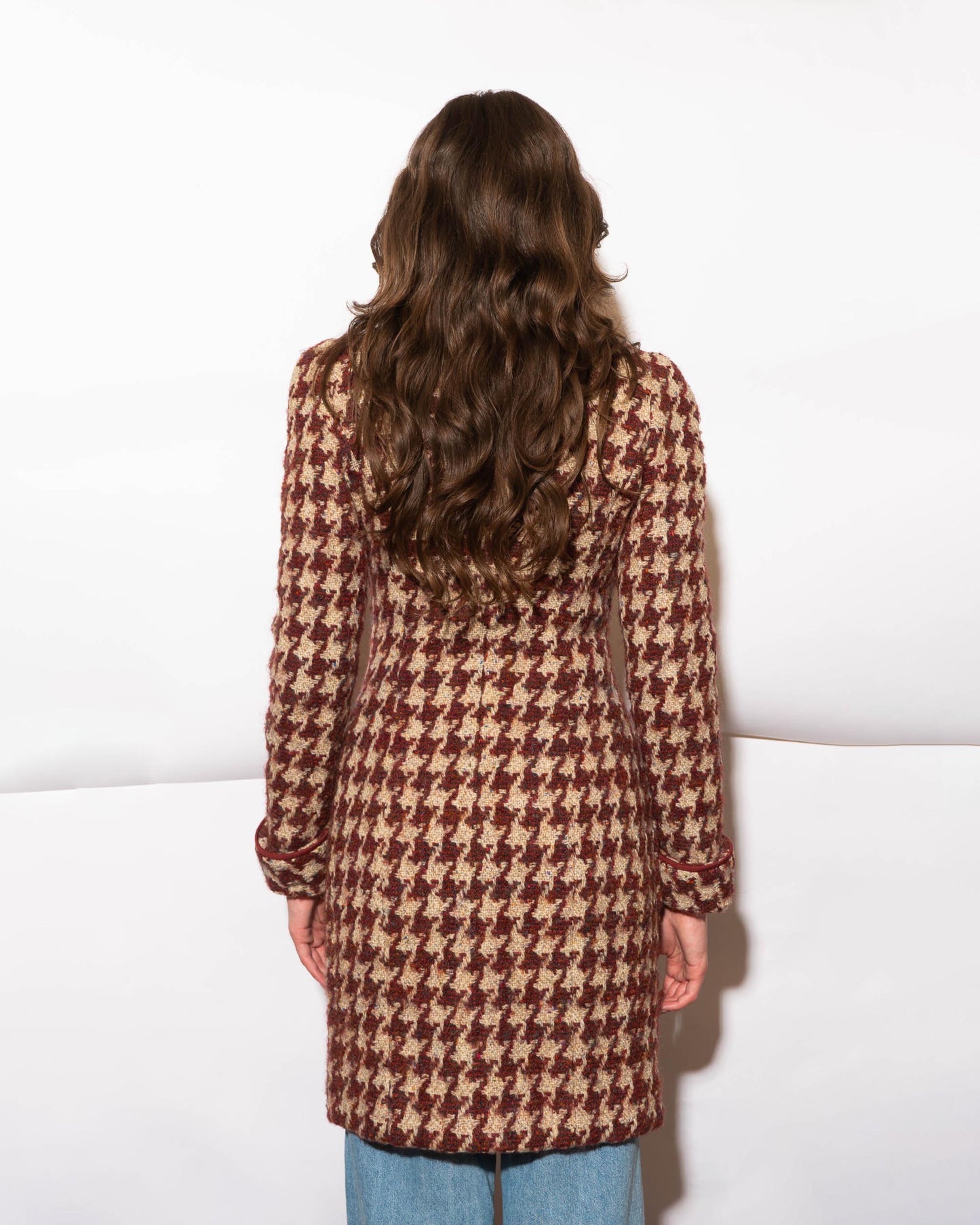 FR34-36 Rare Chanel Fall 1990 Four-Pocketed Houndstooth Tweed Coat