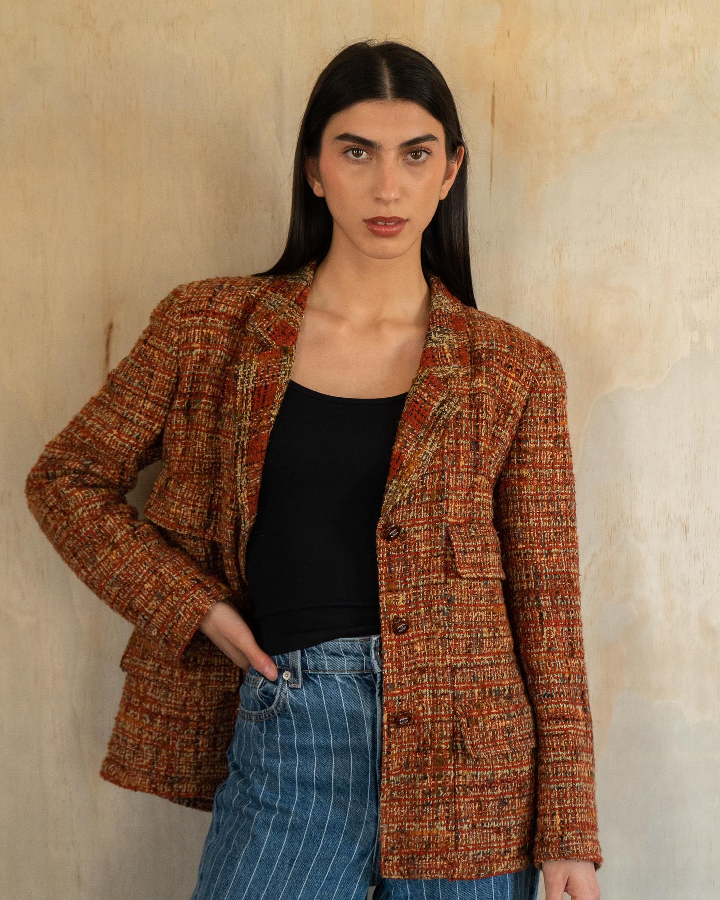 FR38-42 Chanel Fall 1998 Four Pocket Brown Fantasy Tweed Jacket