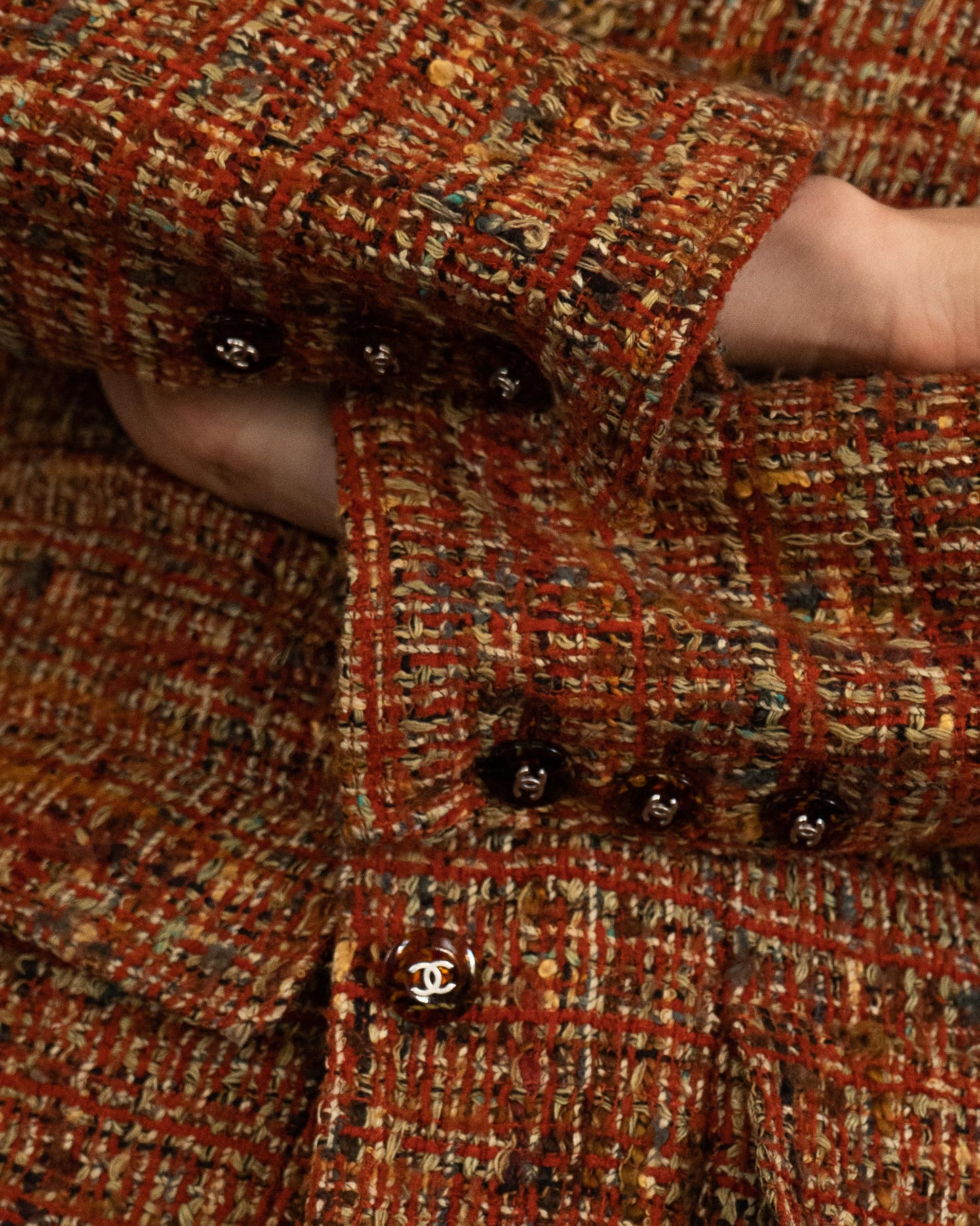 FR38-42 Chanel Fall 1998 Four Pocket Brown Fantasy Tweed Jacket