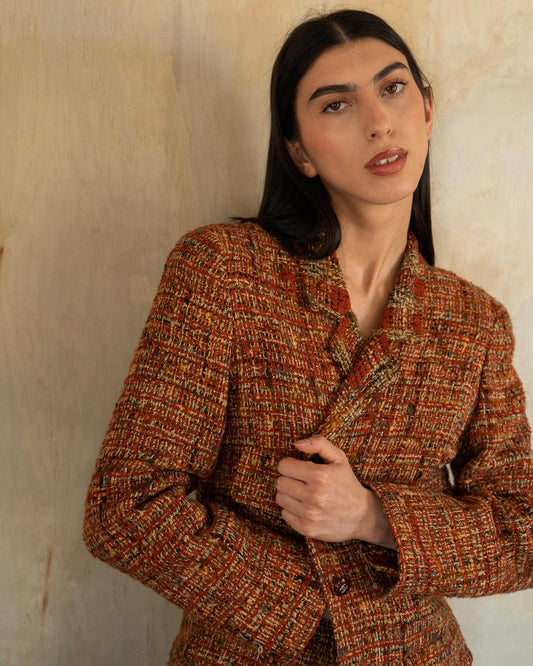 FR38-42 Chanel Fall 1998 Four Pocket Brown Fantasy Tweed Jacket