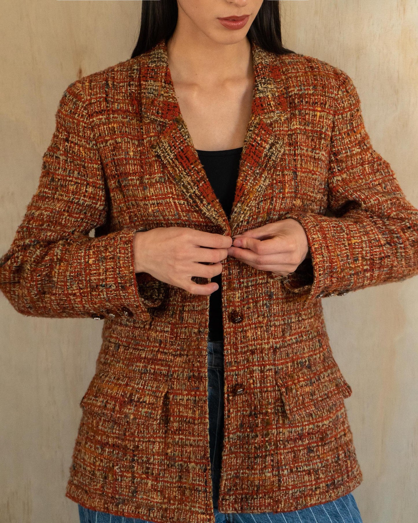 FR38-42 Chanel Fall 1998 Four Pocket Brown Fantasy Tweed Jacket