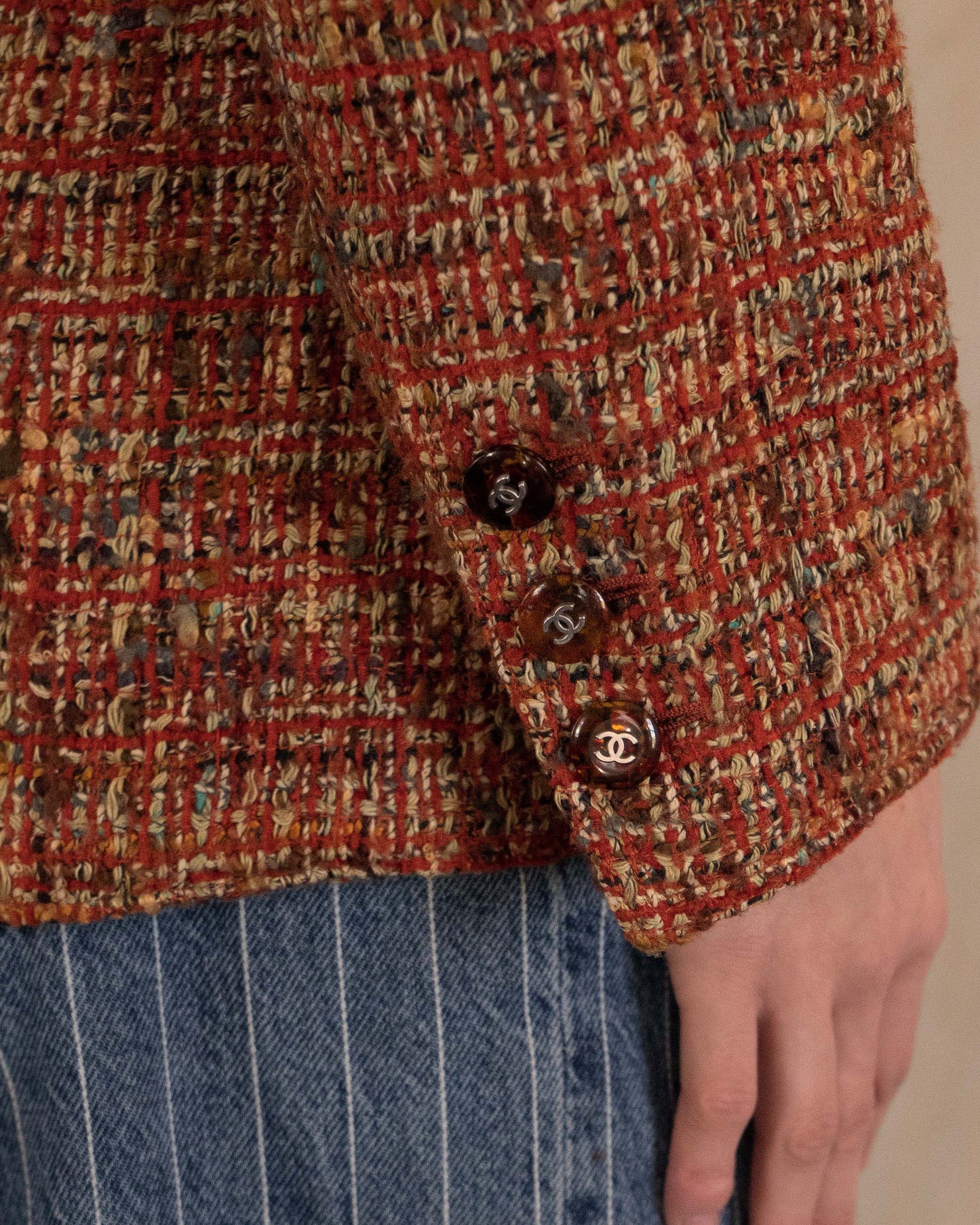 FR38-42 Chanel Fall 1998 Four Pocket Brown Fantasy Tweed Jacket