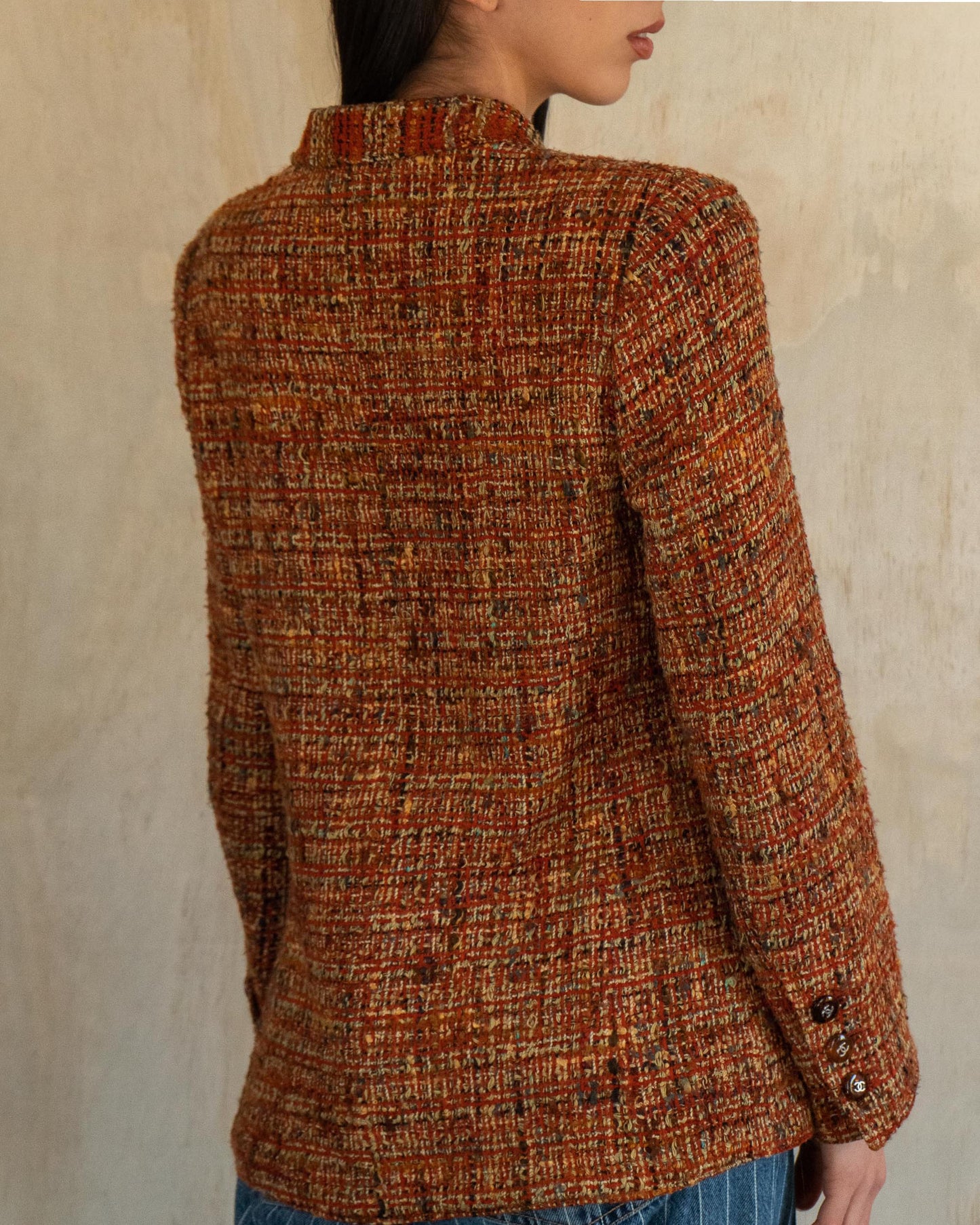 FR38-42 Chanel Fall 1998 Four Pocket Brown Fantasy Tweed Jacket
